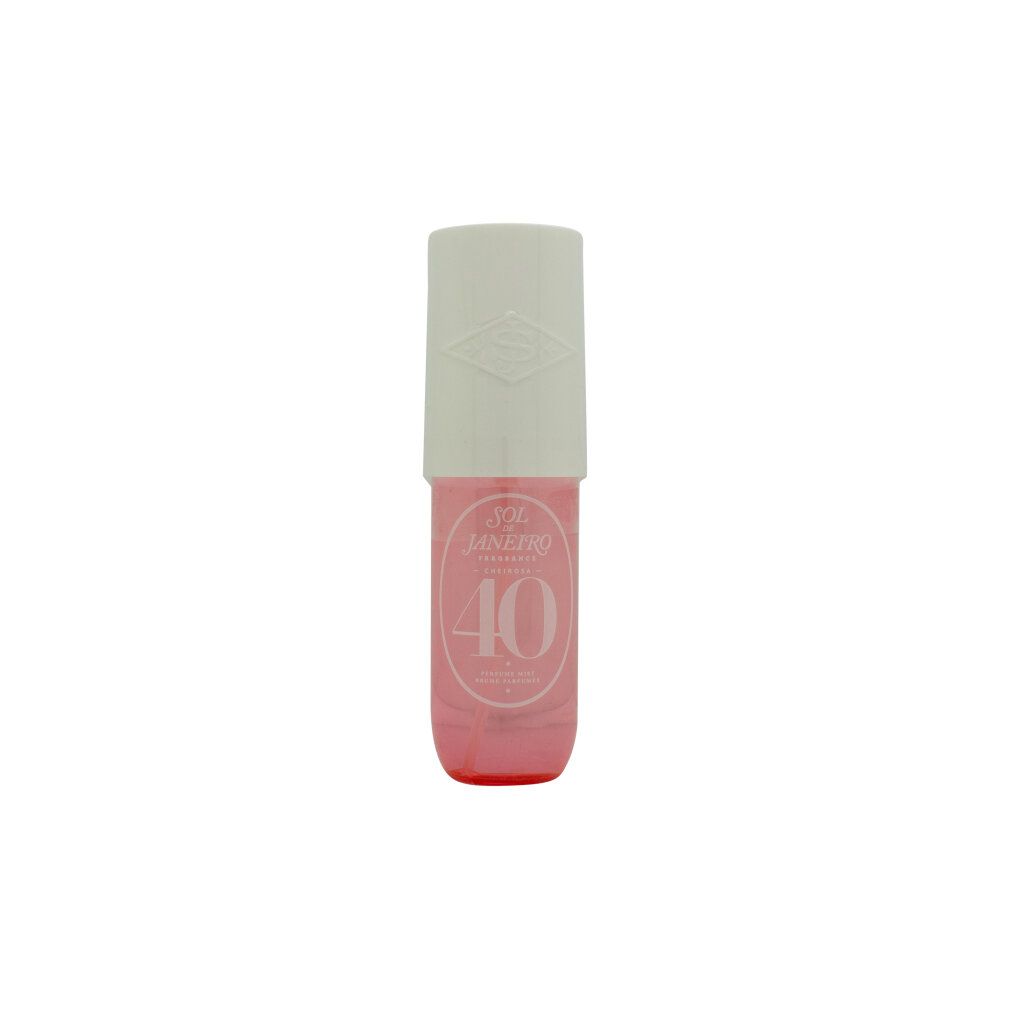 Petit flacon rouge avec bouchon blanc. Inscription: '40'.
