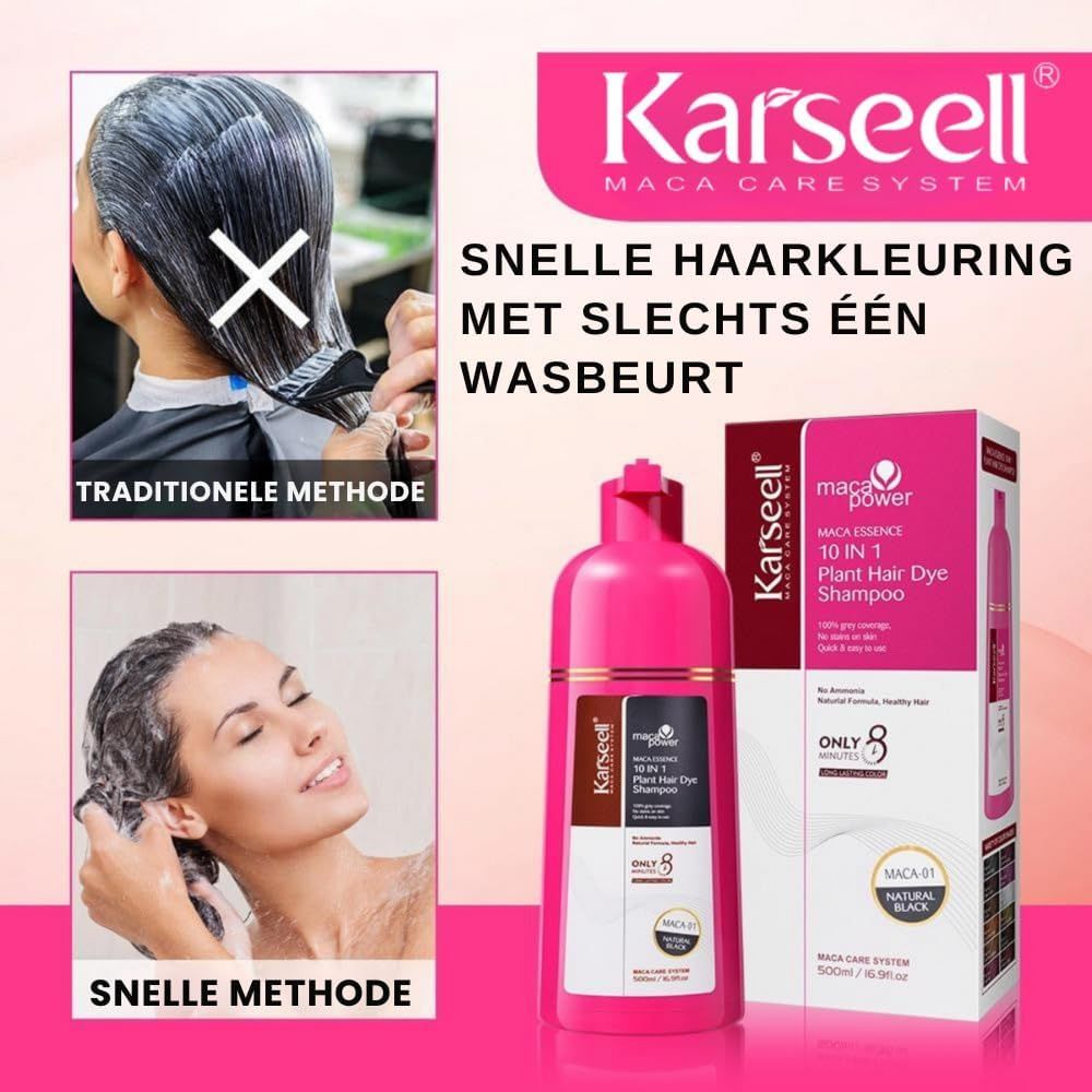 KARSEELL Zwarte Kleurshampoo voor Snelle Dekking van Grijs en Wit Haar
