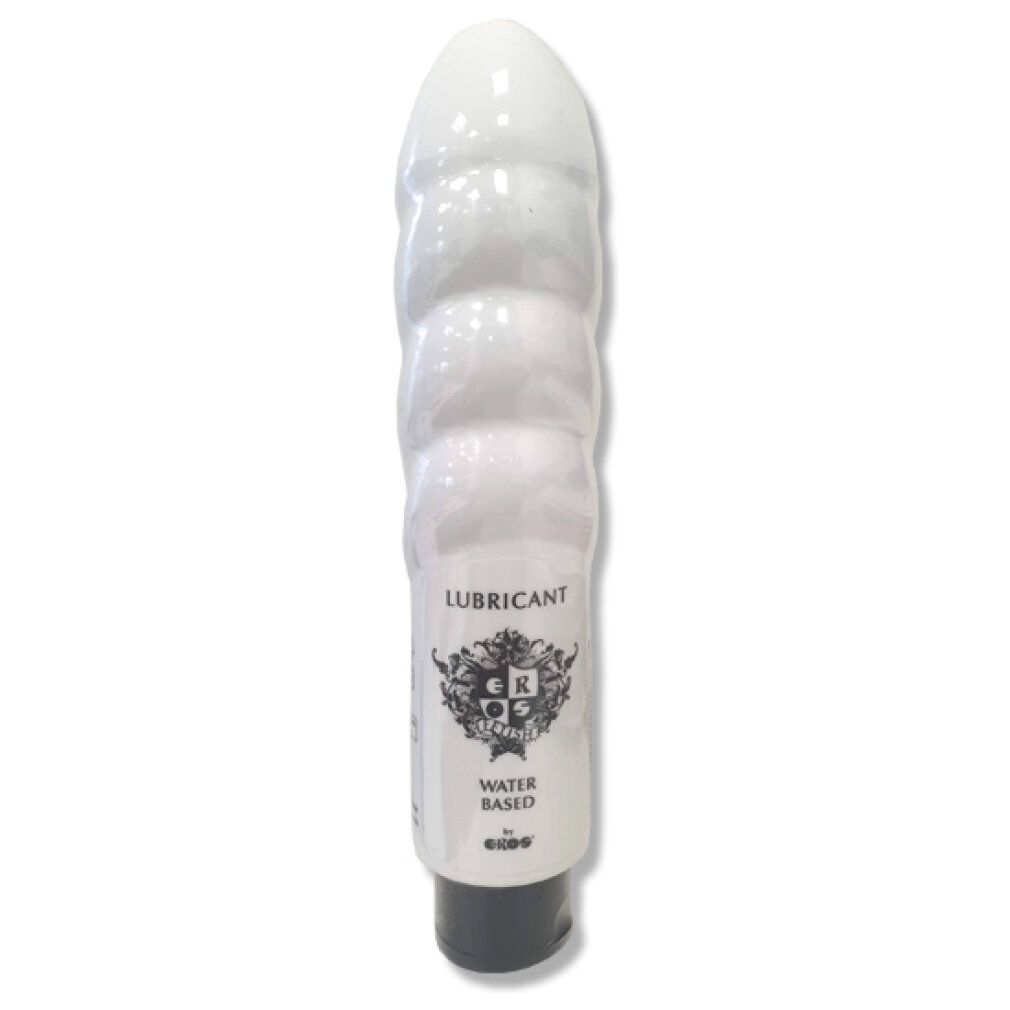 Flacon blanc à bouchon foncé, contenant un lubrifiant à base d'eau.