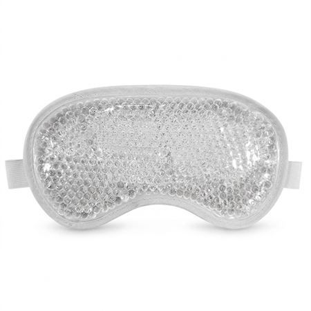 Grijs oogmasker met parelvulling en elastische banden.