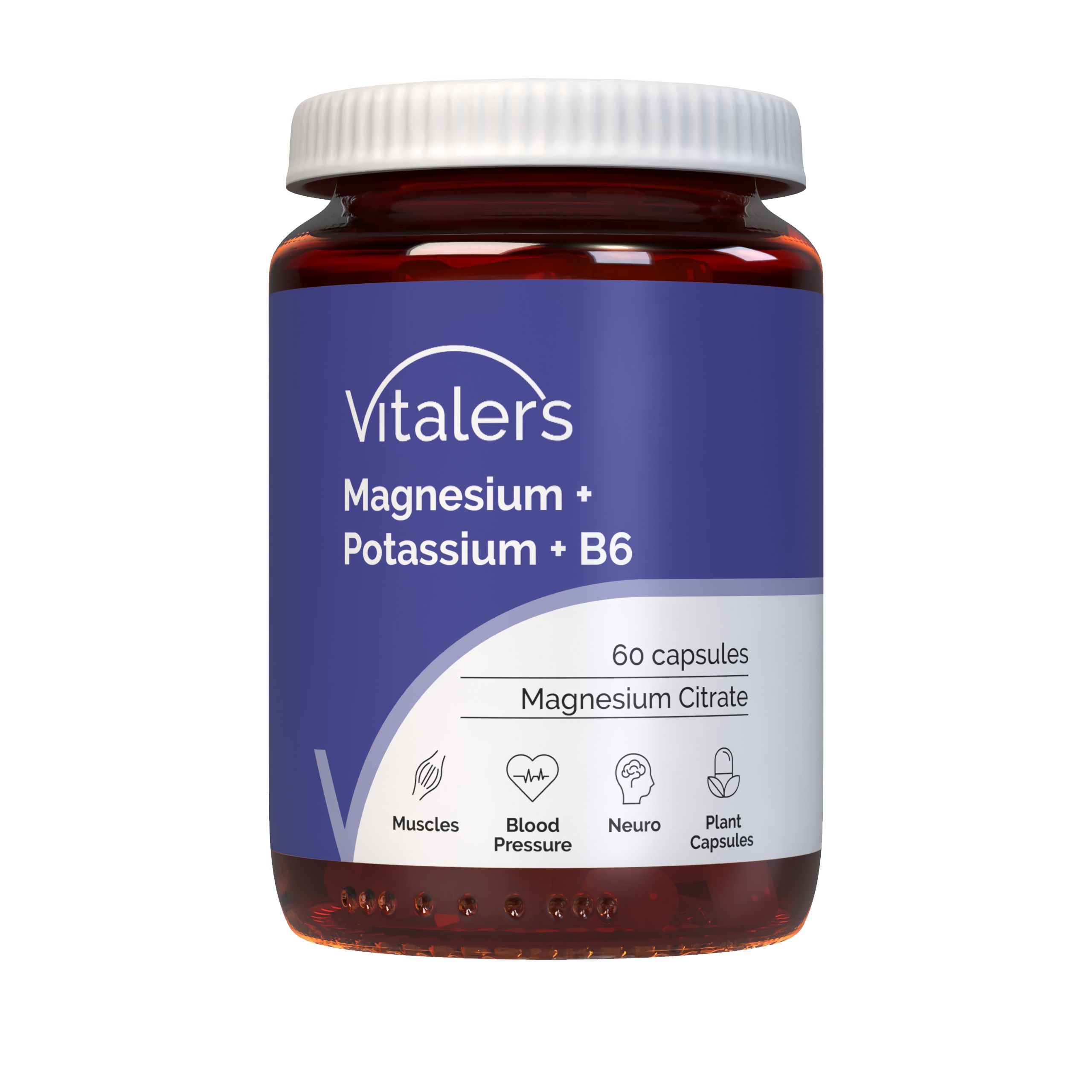 Vitaler's Magnesium + Kalium + B6 potje. 60 capsules.