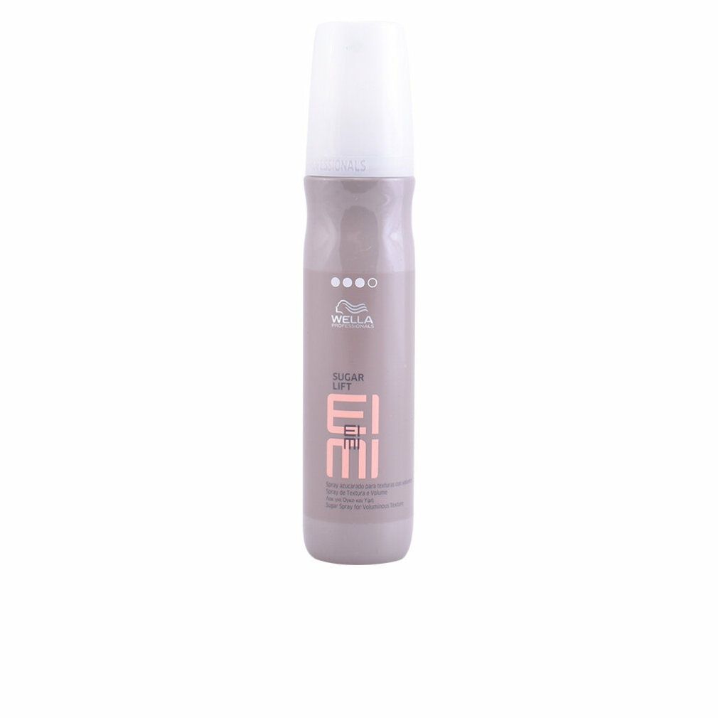Flacon de spray capillaire avec bouchon blanc. Inscription : Wella Eimi Sugar Lift. Couleurs rose et gris.