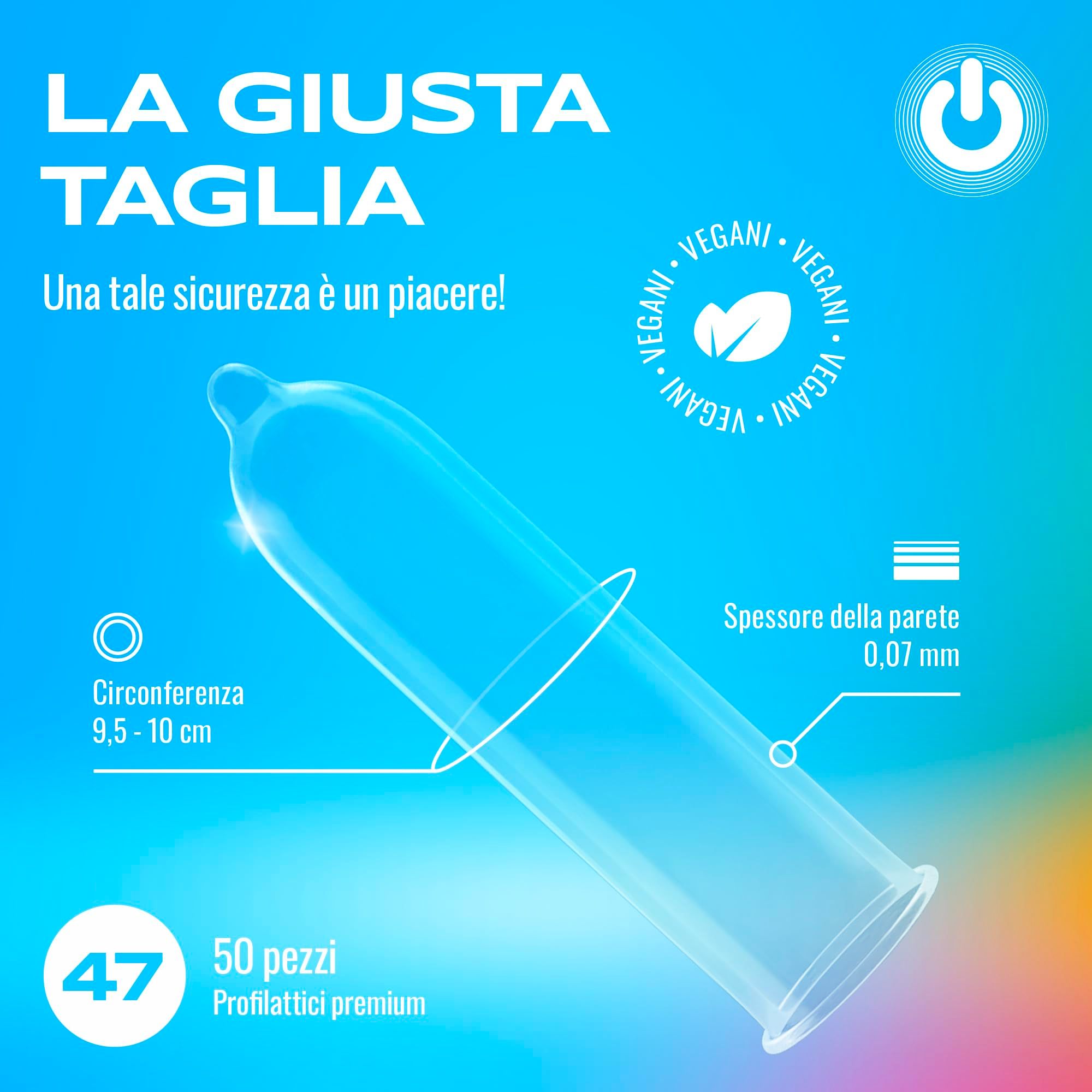 Préservatif transparent, taille 47mm, 50 pièces, vegan.