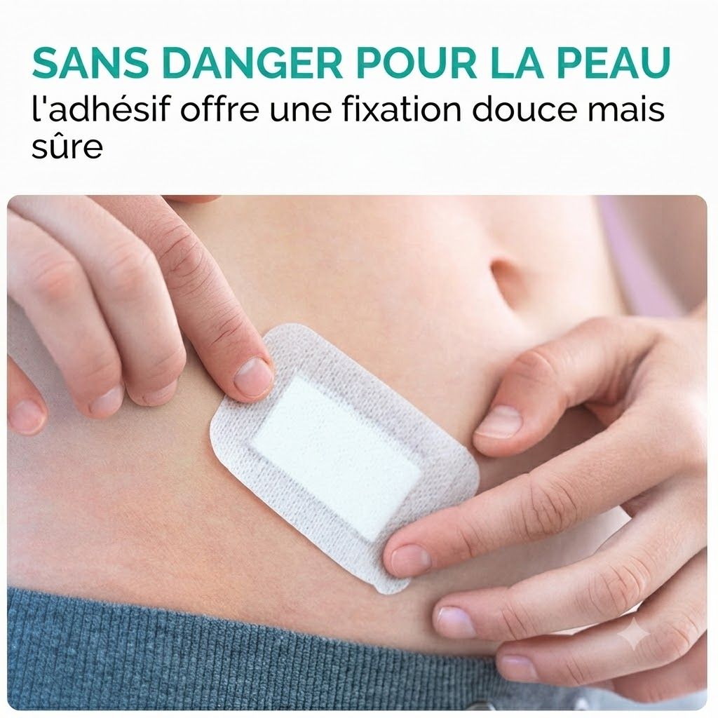 Pansement stérile appliqué sur un doigt, montrant l'étanchéité sur 4 côtés.