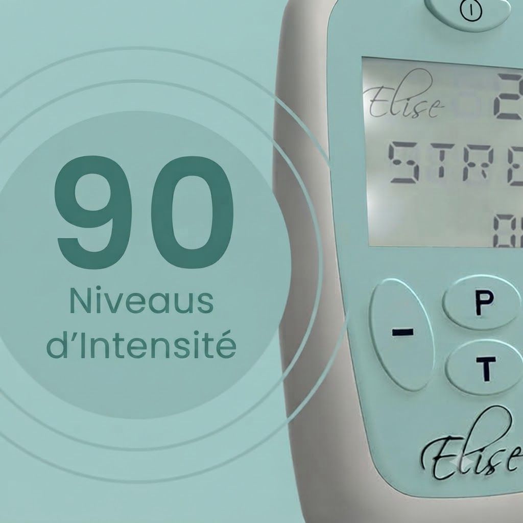 Appareil Elise avec 90 niveaux d'intensité, écran numérique et boutons de commande.