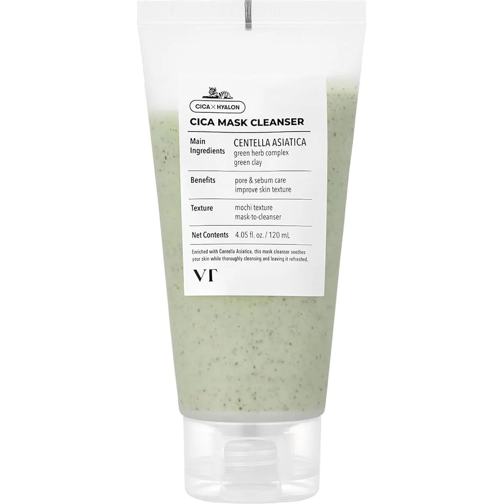 VT Cica Mask Cleanser. Tube blanc avec contenu vert. Contient Centella Asiatica et Green Herb Complex. 120ml.
