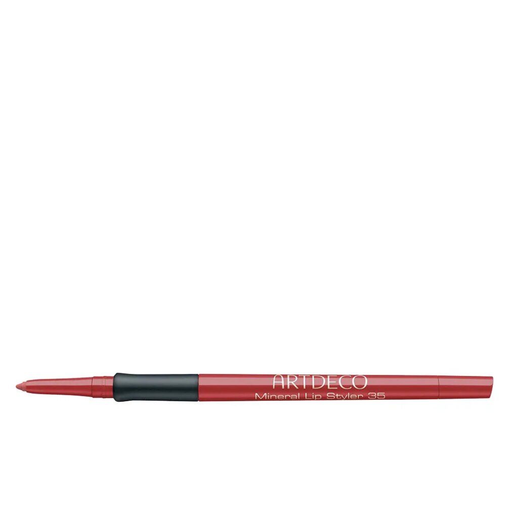 Crayon contour des lèvres rouge. Section centrale noire. Inscription : ARTDECO Mineral Lip Styler 35.