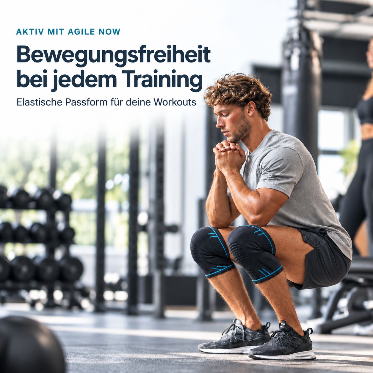 Homme faisant des squats avec des genouillères.