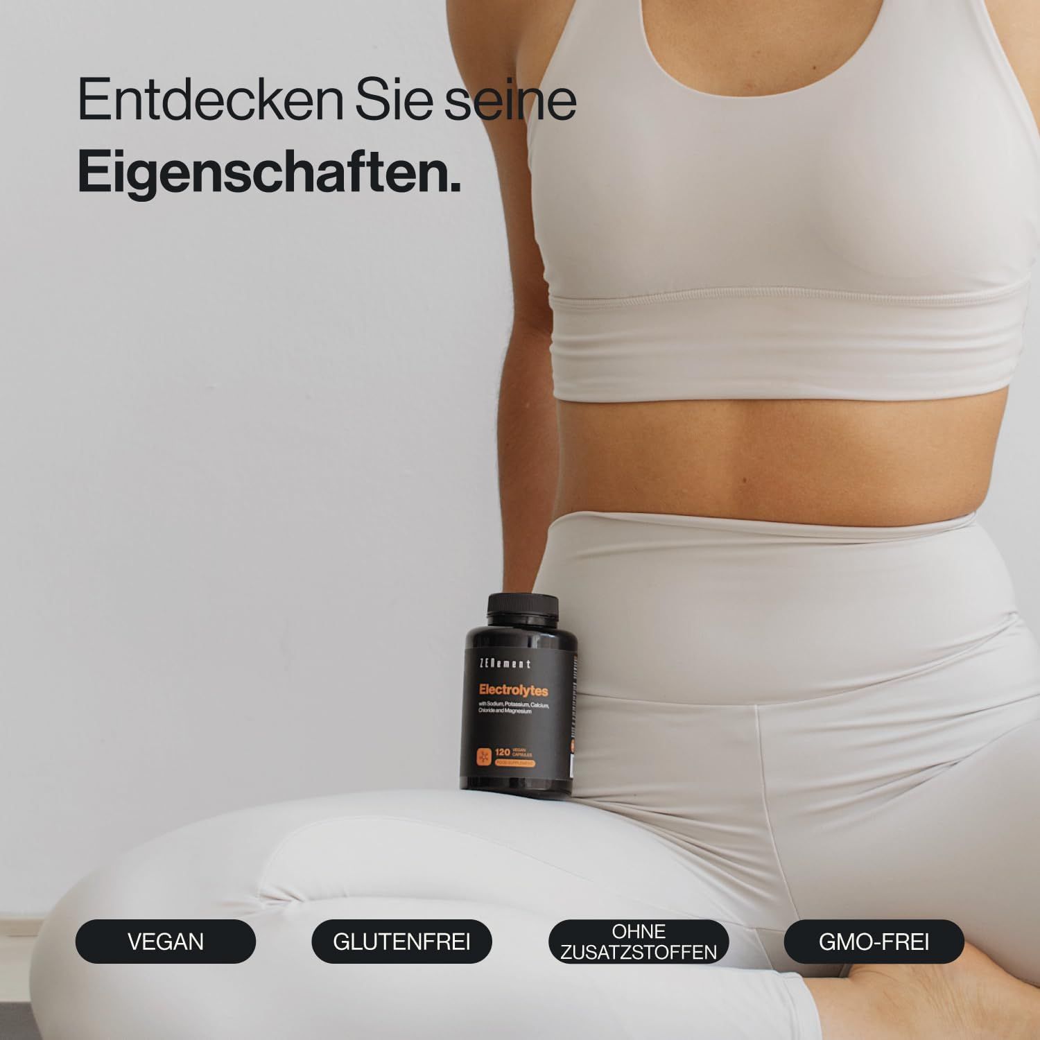 Zwarte fles Zenement Elektrolyt capsules. Vegan, glutenvrij, zonder toevoegingen, GMO-vrij.