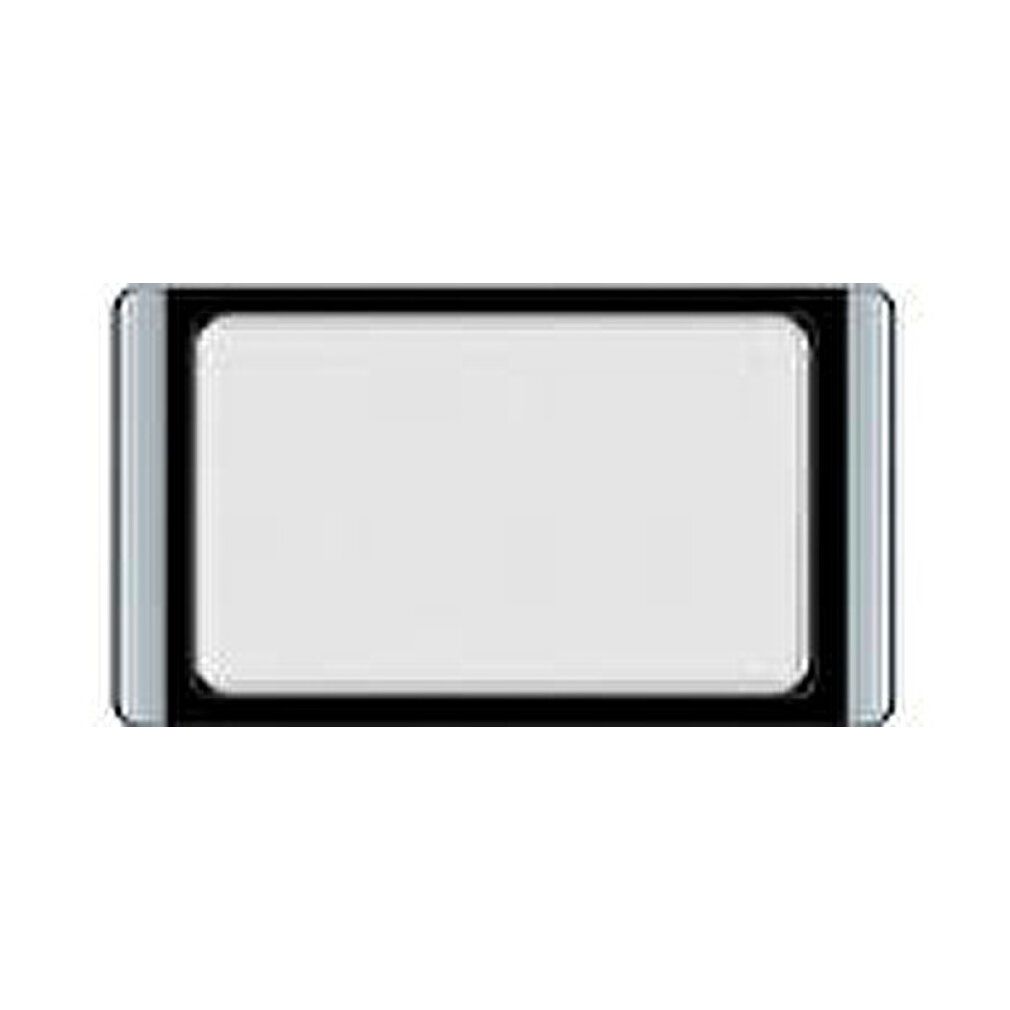 Fard à paupières blanc dans un boîtier rectangulaire avec cadre noir et dessus argenté.