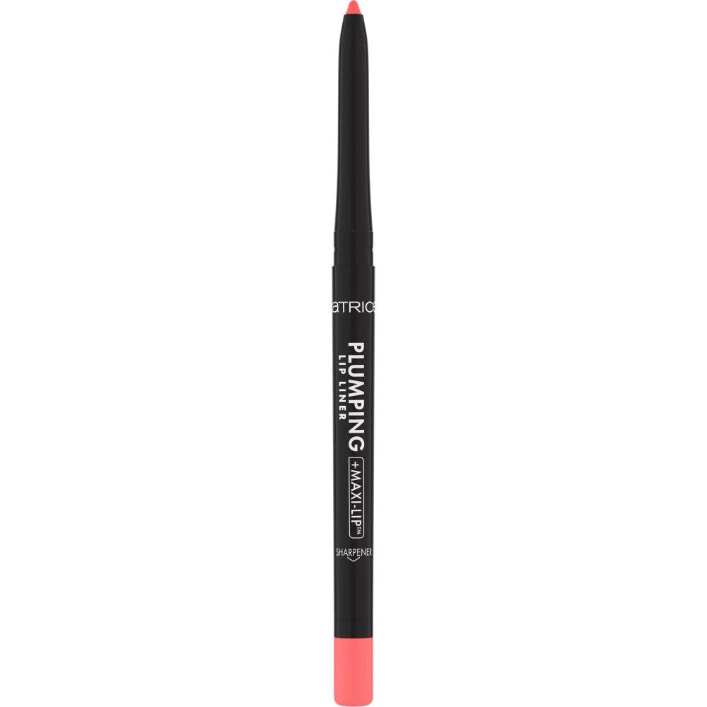 Perzik kleurige lipliner. Zwarte pen met roze punt en tekst. Productnaam: PLUMPING LIP LINER.