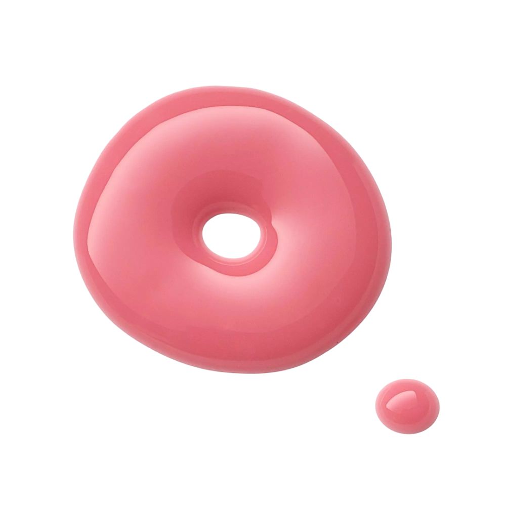 Roze lipgloss druppels. Een grote druppel met een kleinere ernaast.