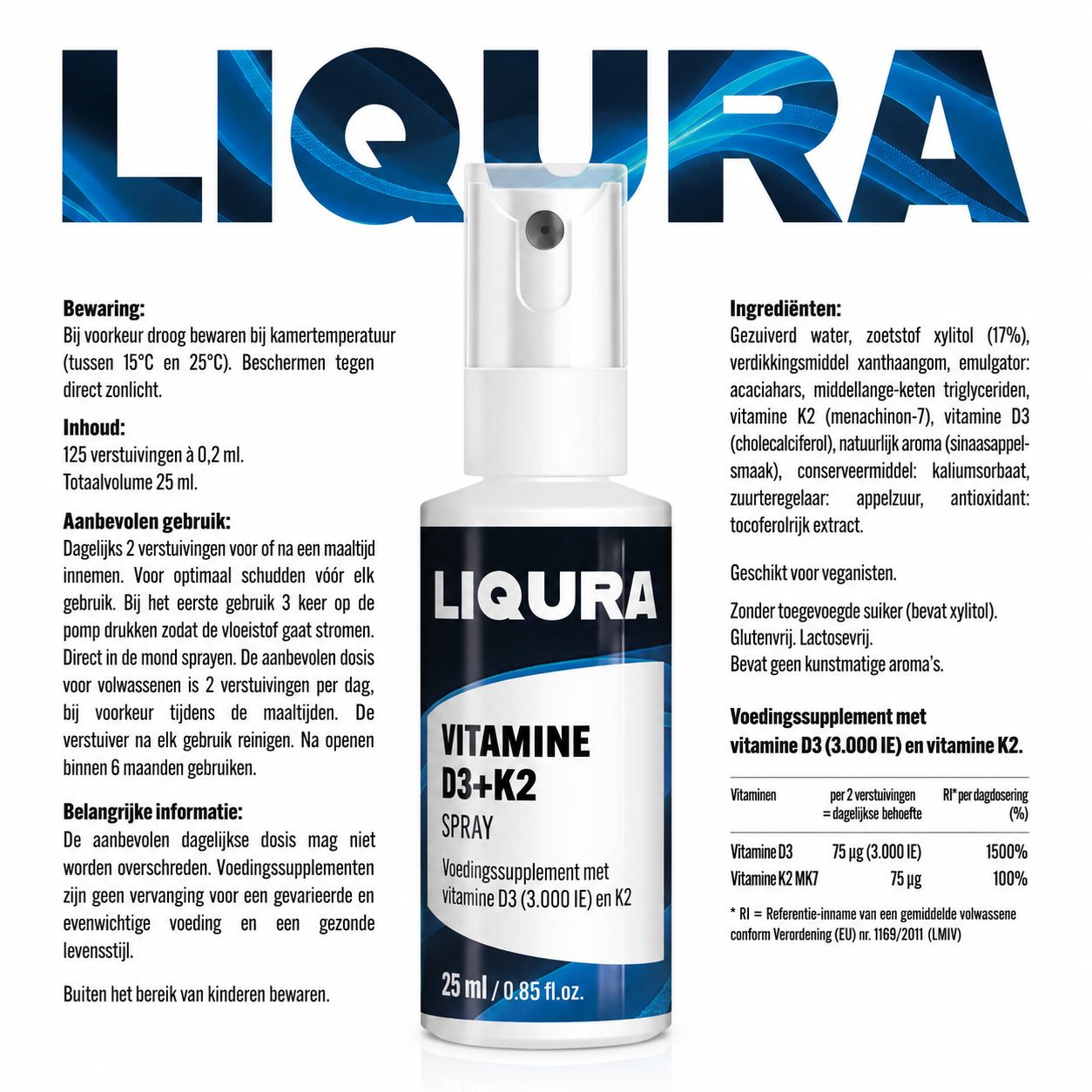 LIQURA Vitamine D3+K2 Spray: Zonsondergang achtergrond, Vitamine D info.