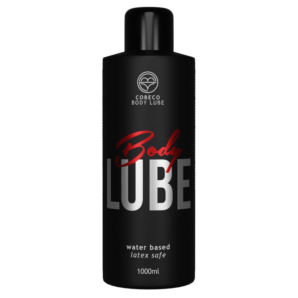 Bouteille noire de Cobeco Bodylube, 1000ml, à base d'eau, compatible latex.