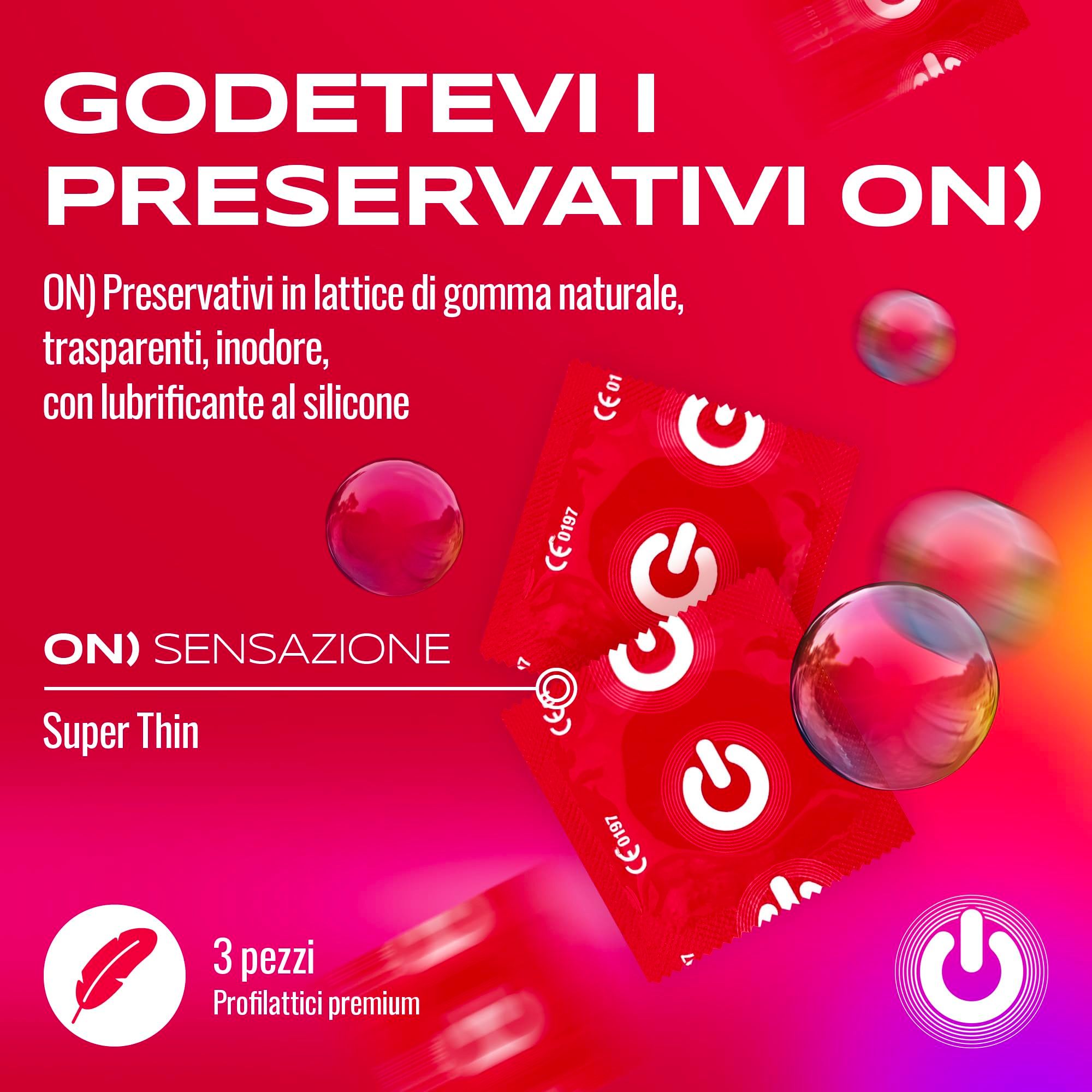 Préservatifs ON Super Thin: Latex naturel, transparent, inodore, lubrifiés. Lot de 3.