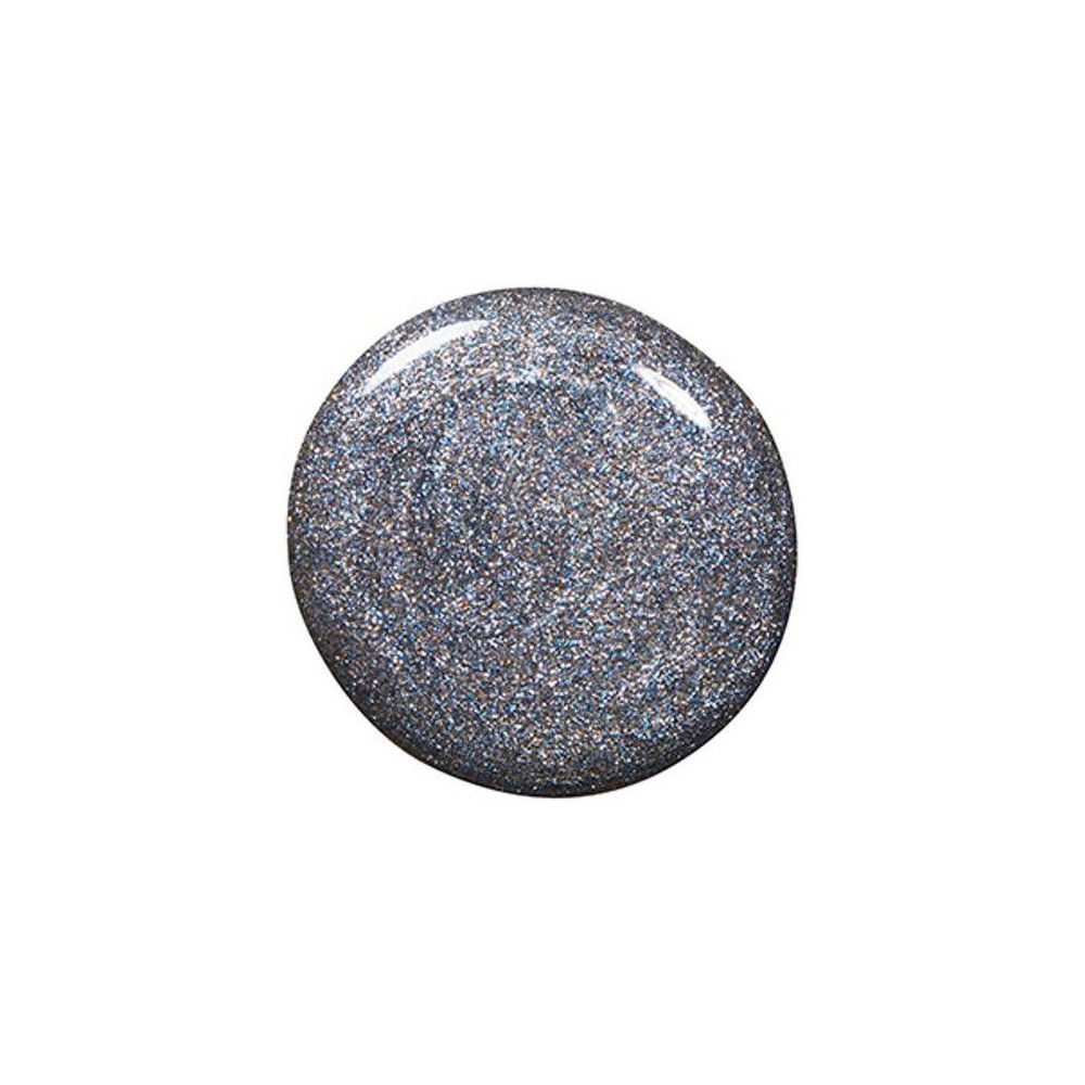 Ronde druppel zilveren nagellak met glitter. Glanzend oppervlak, heldere reflecties.