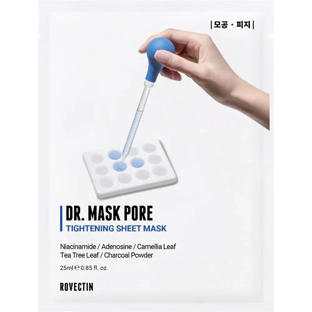 ROVECTIN DR. Mask Pore Tightening Sheet Mask met Niacinamide, Adenosine, Kamilleblad, Theeblad en Houtskoolpoeder.