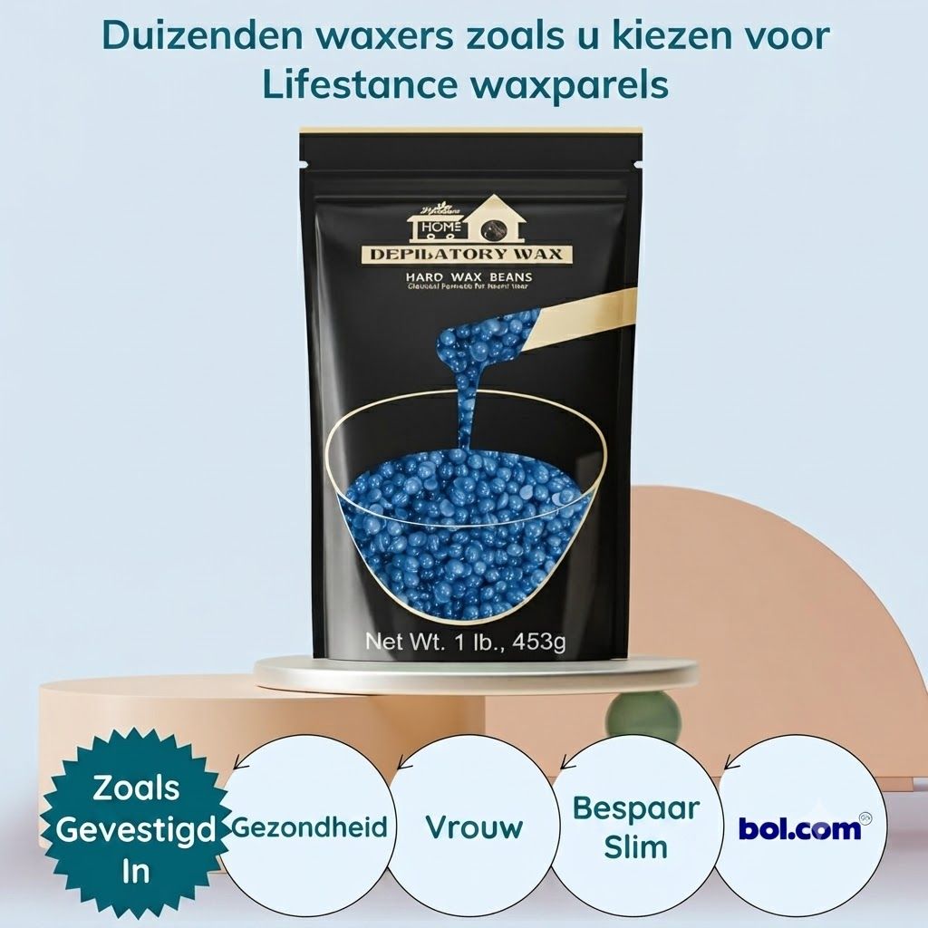 Zak met blauwe waxparels, 453g.