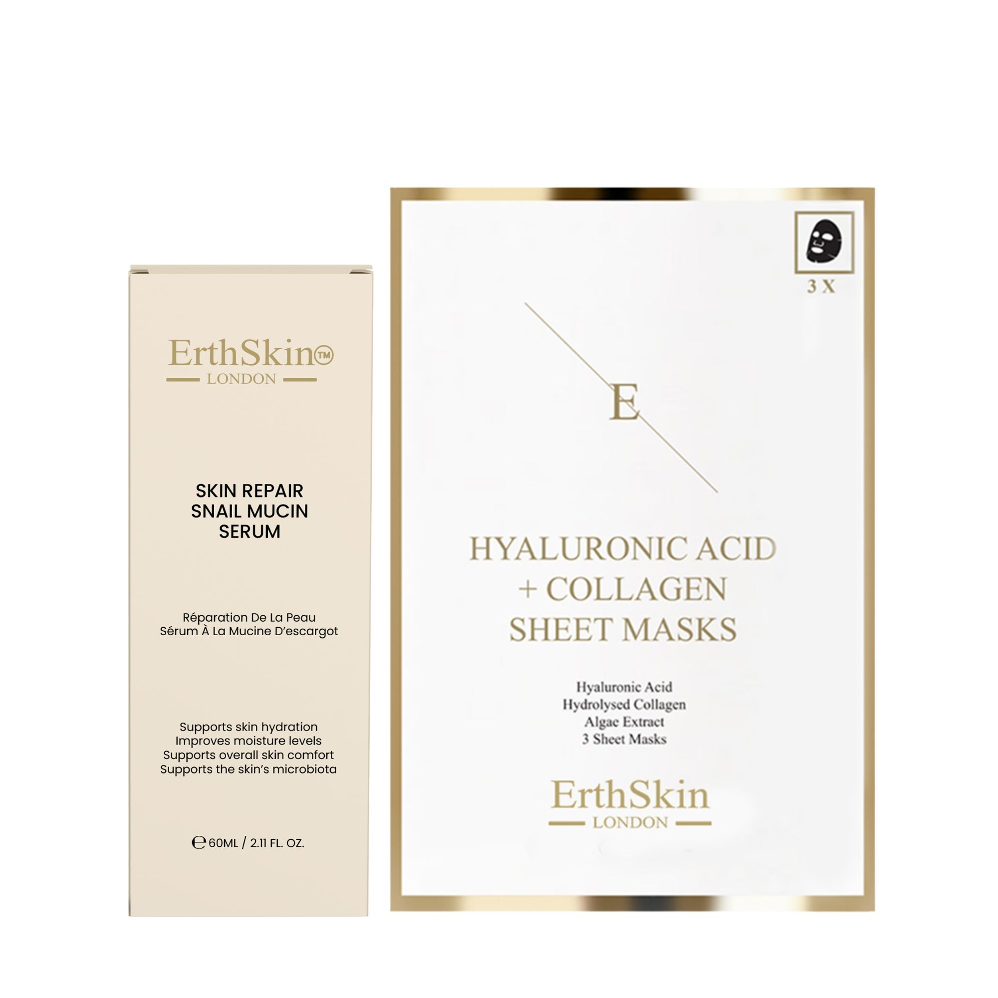 ErthSkin London Sérum réparateur à la bave d'escargot + masque au collagène