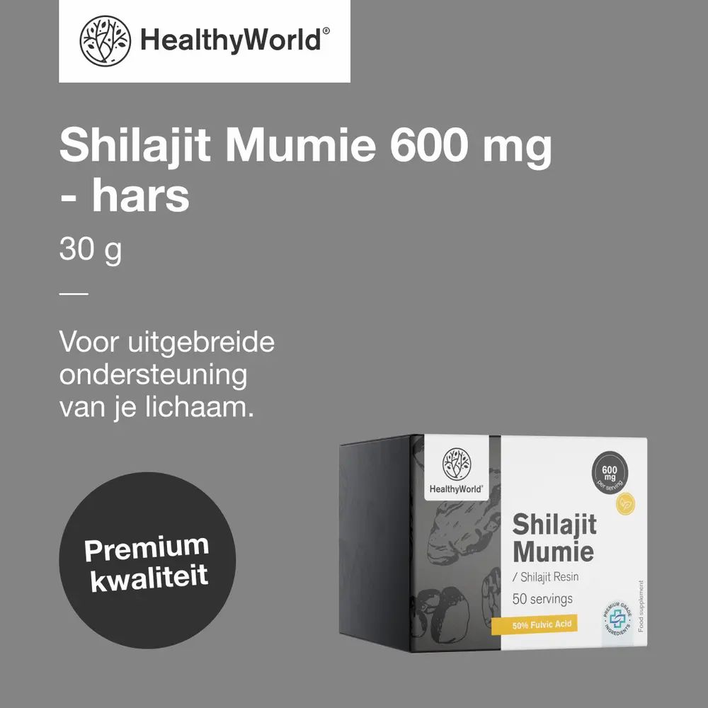 Verpakking met logo en productinformatie. Tekst: Premium kwaliteit.