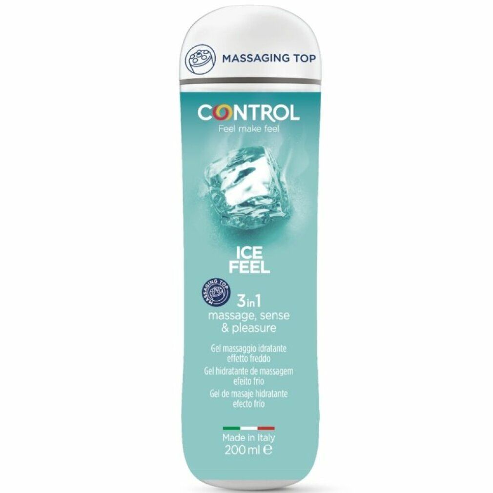 Flacon de gel de massage Control Ice Feel avec design cristal de glace et embout massant.
