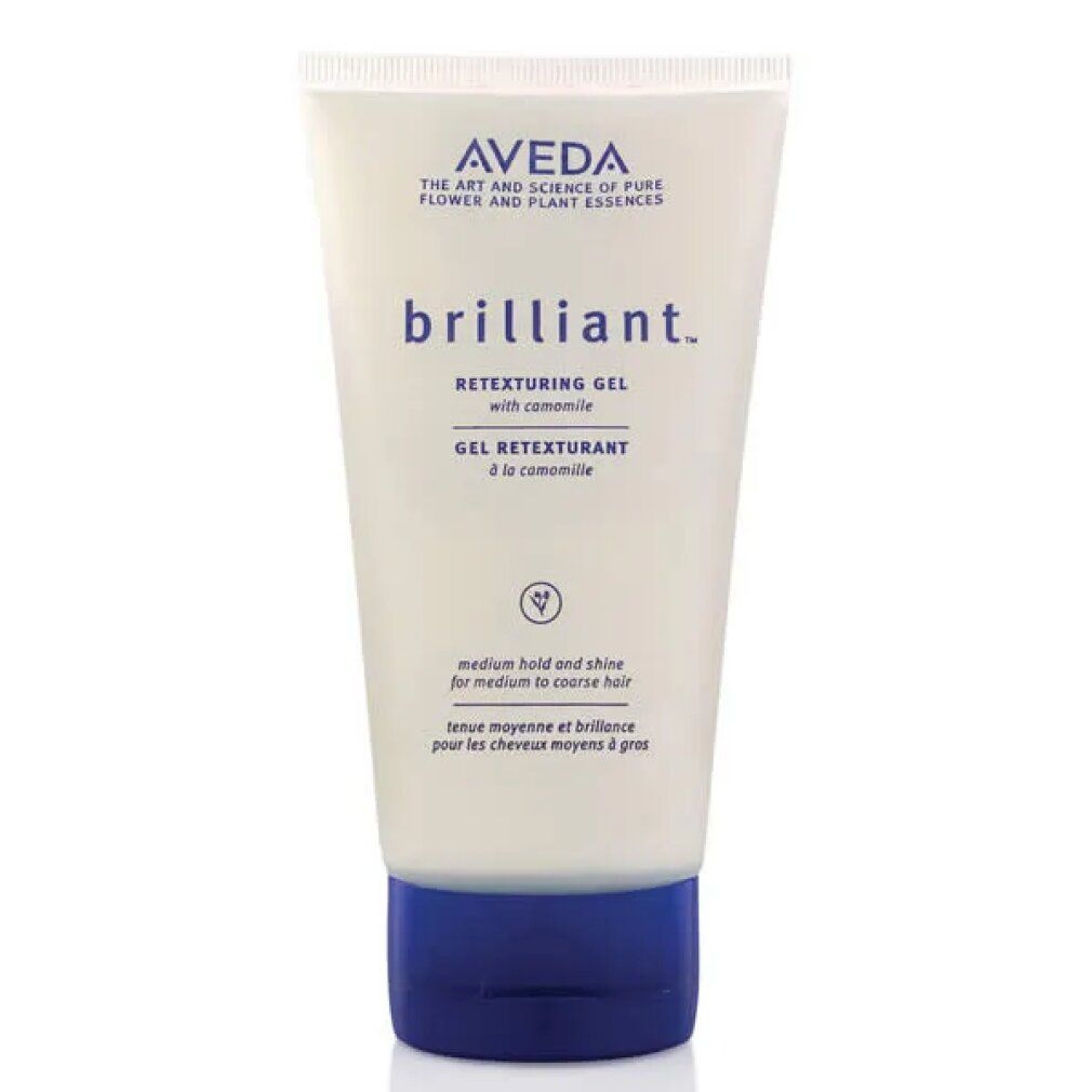 Tube blanc et bleu avec nom de produit et marque. Texte: Brilliant Retexturing Gel avec camomille.