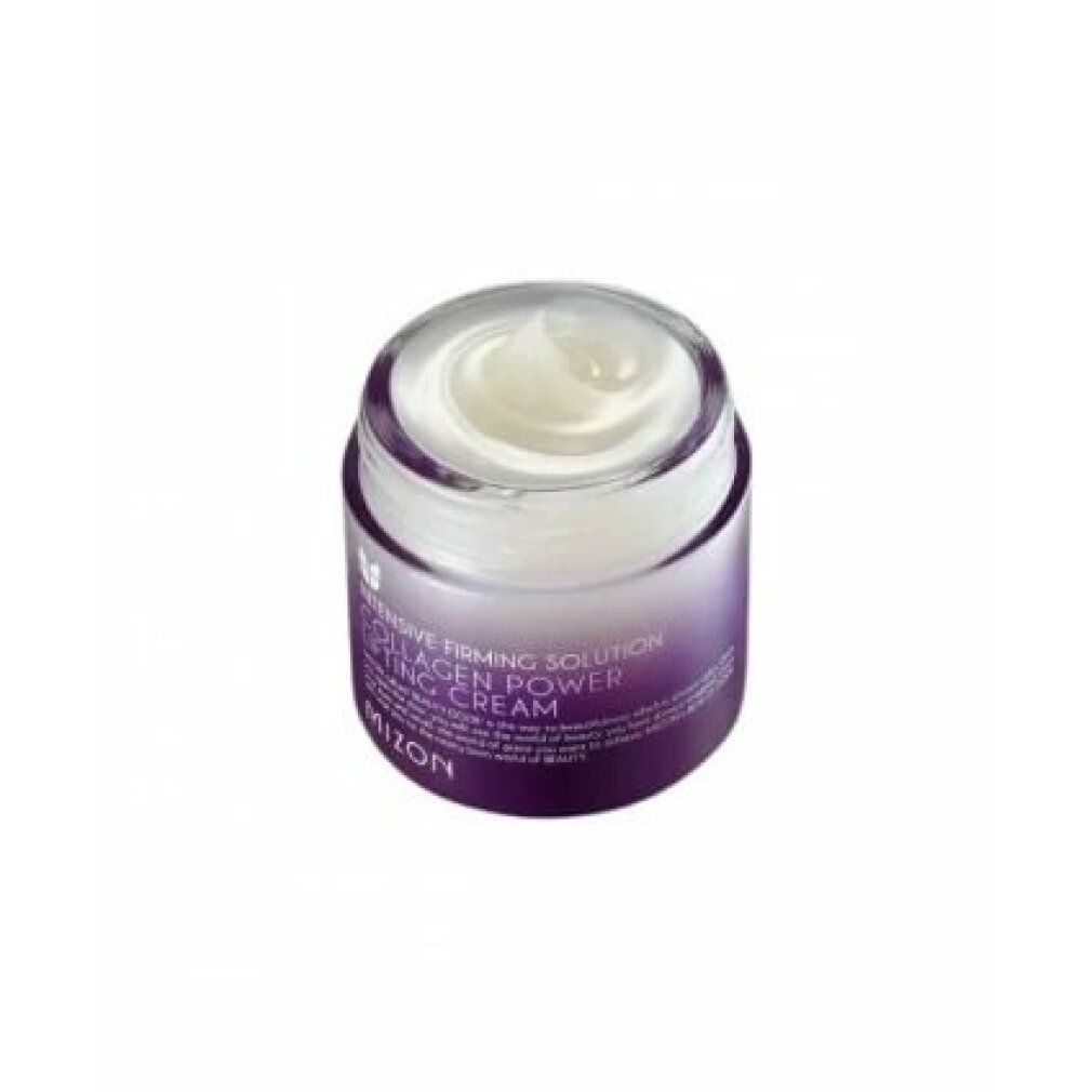 Crèmepot. Opschrift: Collagen Power Lifting Creme, Mizon. Paarse rand.