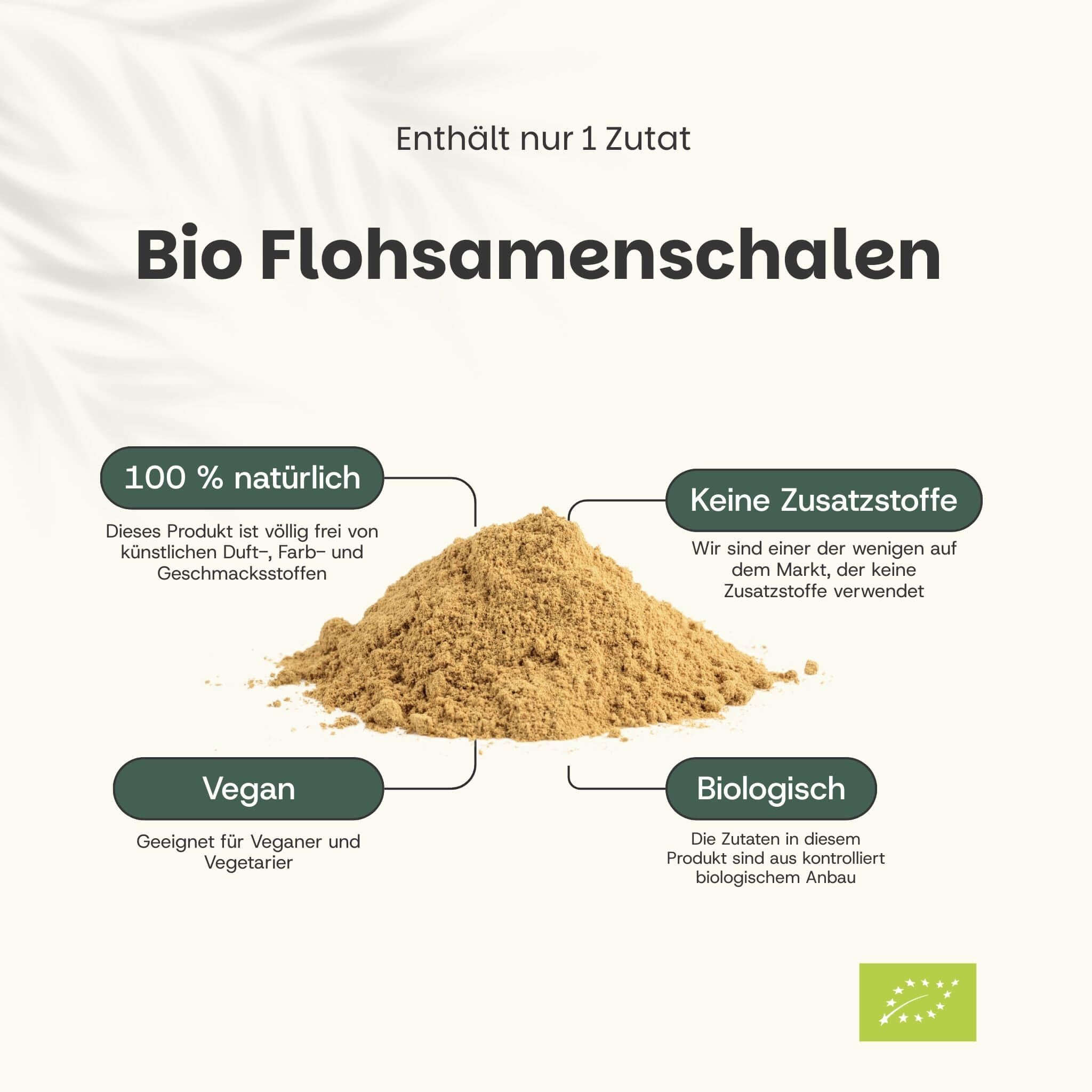 Biologisch psylliumvezel poeder, 100% natuurlijk, vegan, biologisch, zonder toevoegingen.