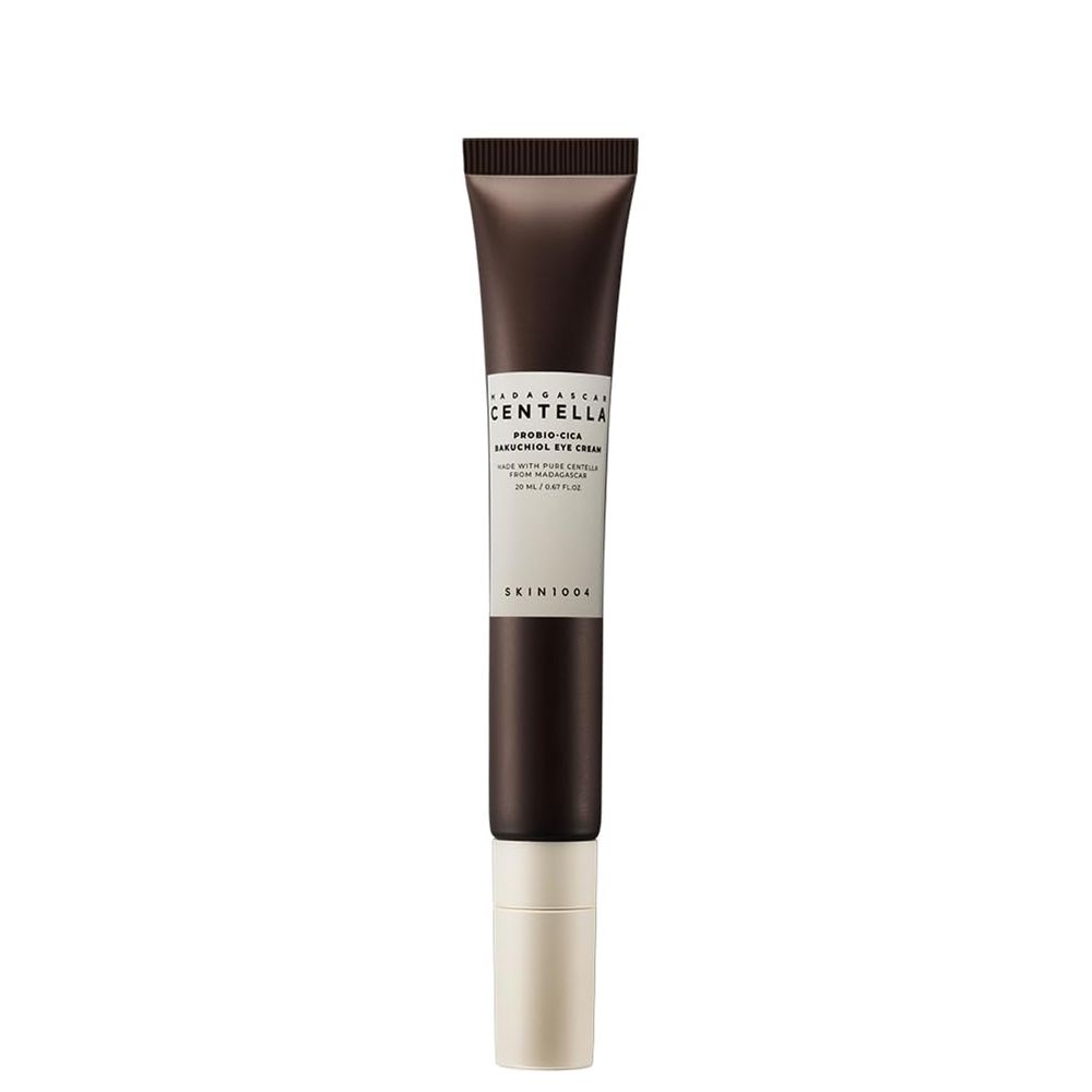 Tube brun foncé avec embout blanc, SKIN1004 Centella Probio-Cica Bakuchiol Eye Cream.