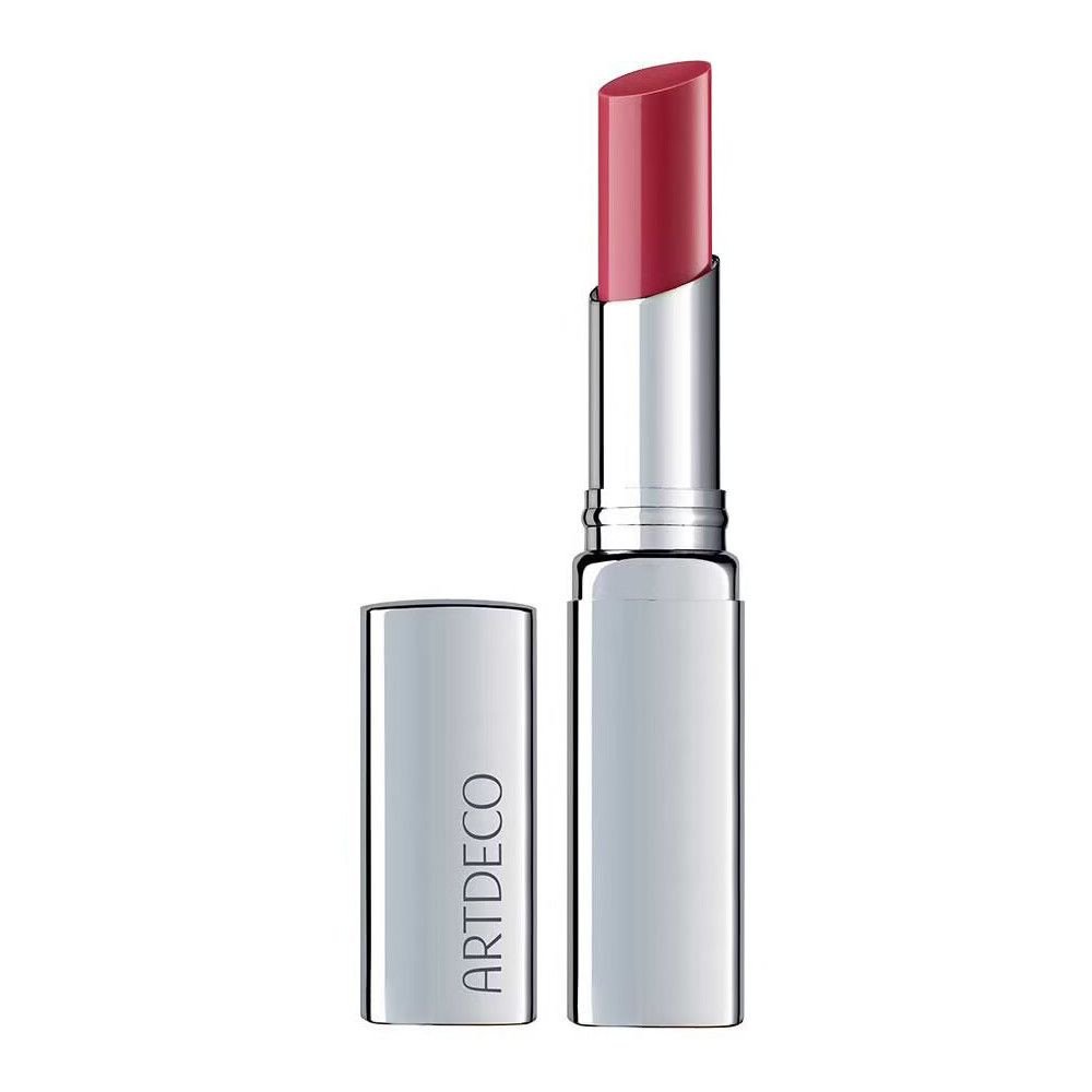 Artdeco Color Booster lippenbalsem in roze kleur, met zilveren huls en open dop.