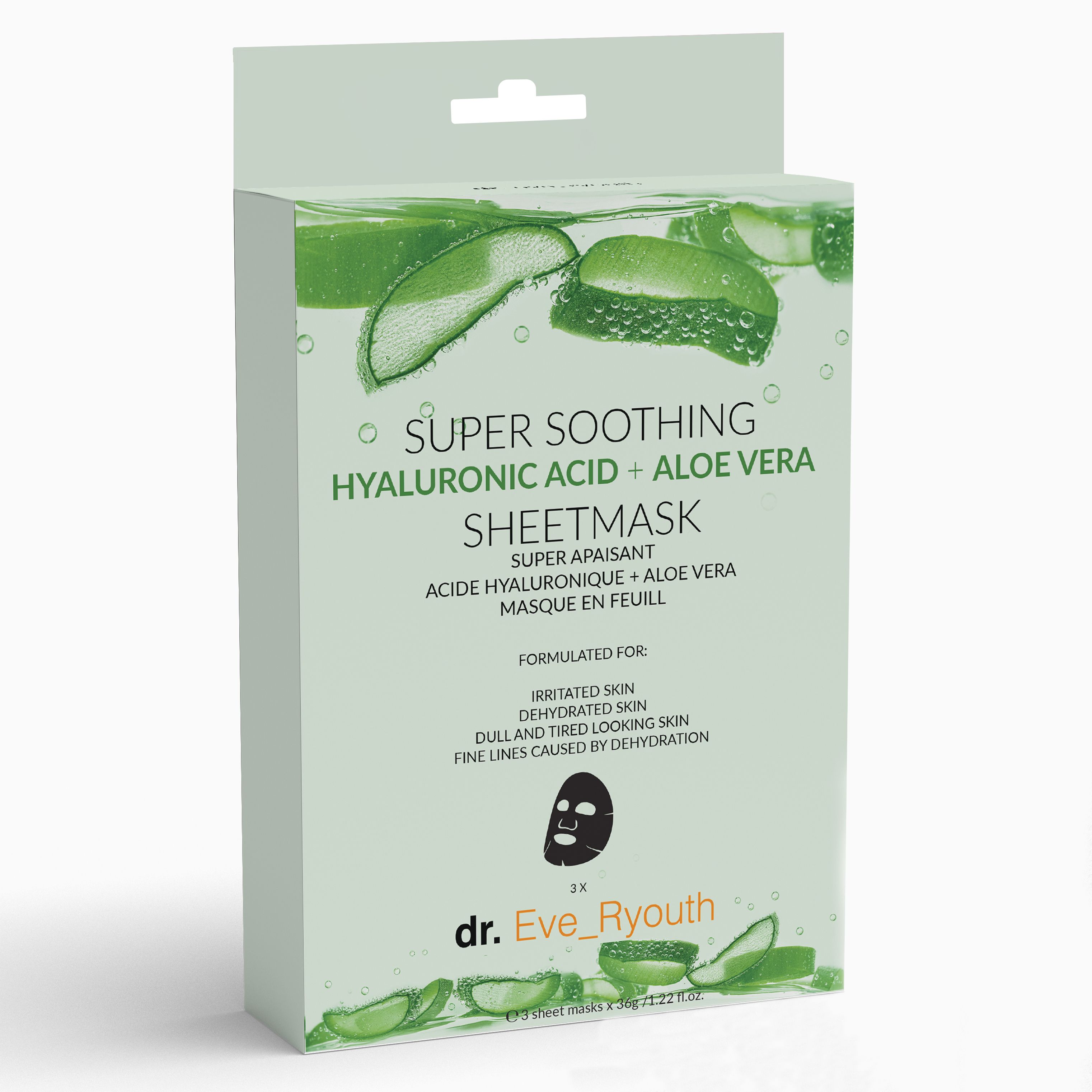 Masques en tissu Dr. Eve_Ryouth Super Apaisant Acide Hyaluronique + Aloe Vera.