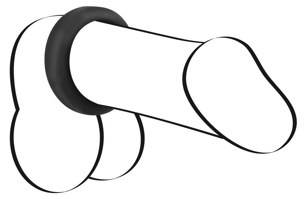 Anneau pénien noir en matière flexible, placé à la base du pénis.