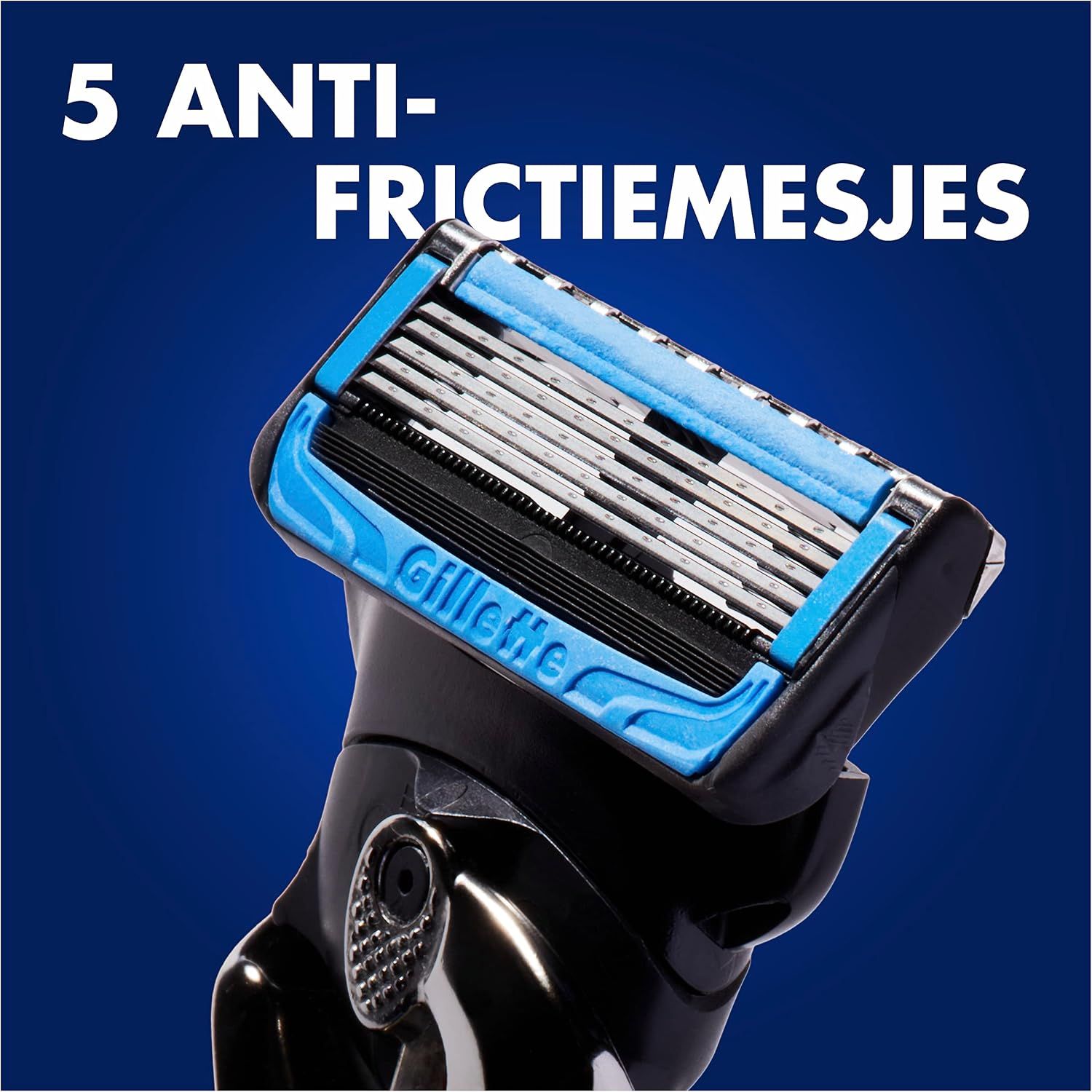 Gillette scheerkop met 5 mesjes en blauwe geleider.