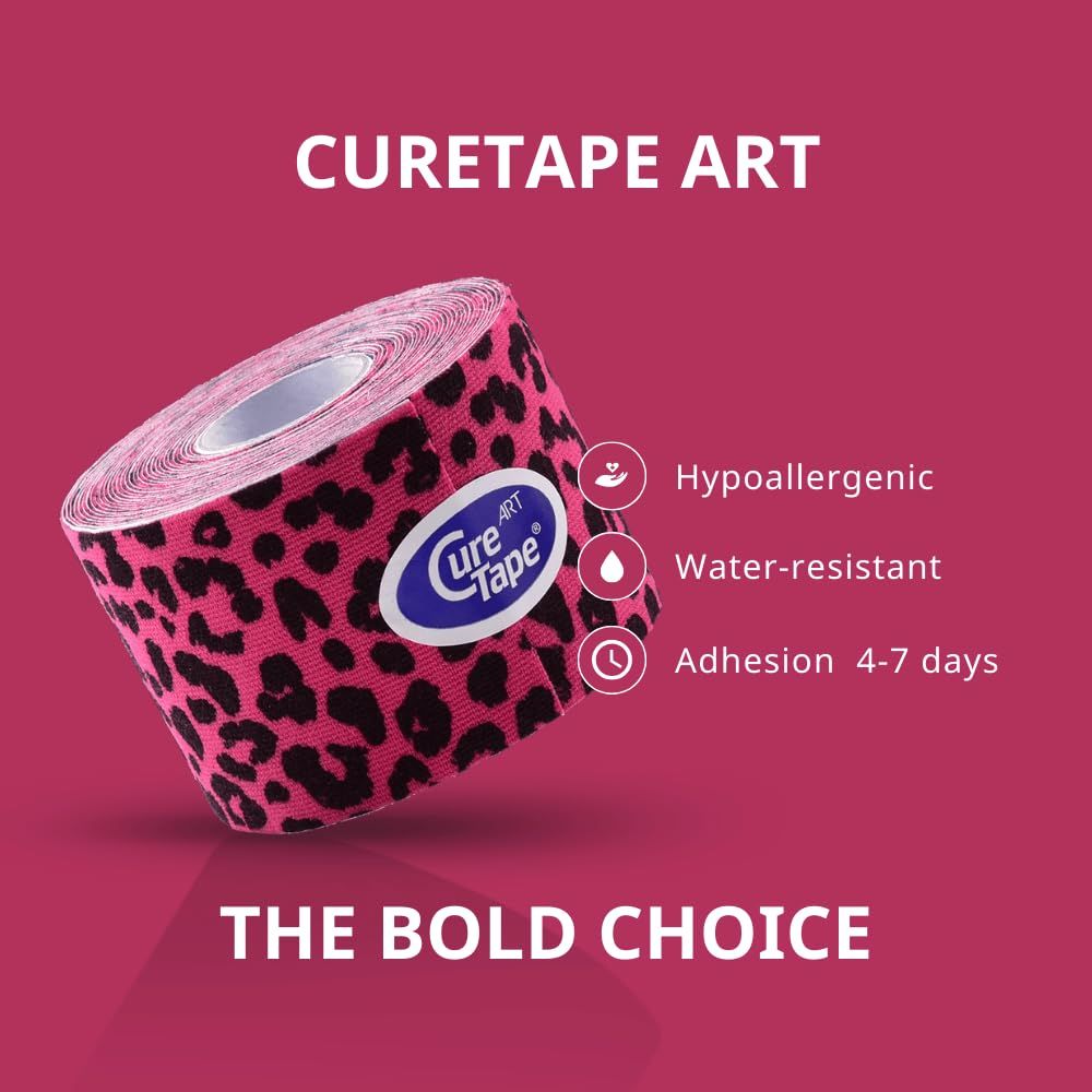 Rouleau CureTape à motif léopard rose et noir, hypoallergénique, résistant à l'eau.