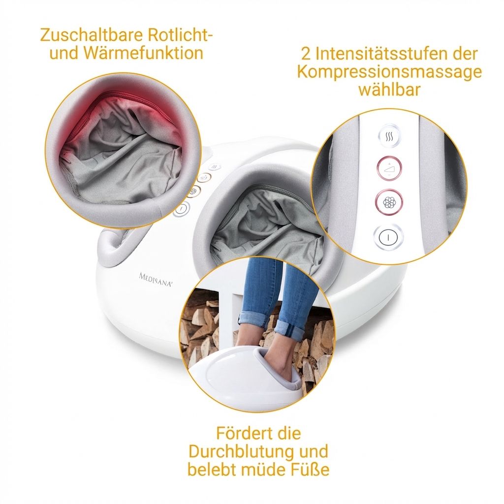 Masseur de pieds Shiatsu avec fonctions de lumière rouge, de chaleur et de massage par compression.