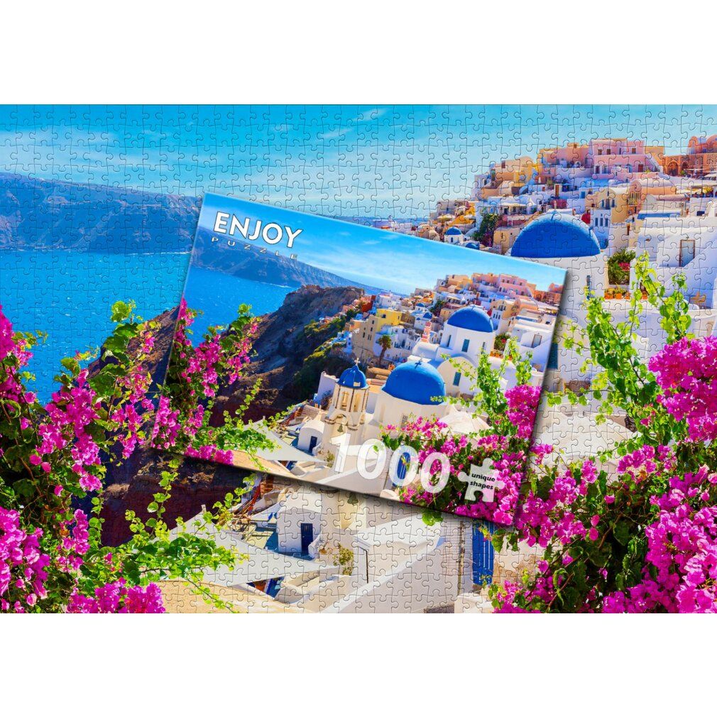 enjoy Puzzel Santorini met bloemen, Griekenland 1000 delen