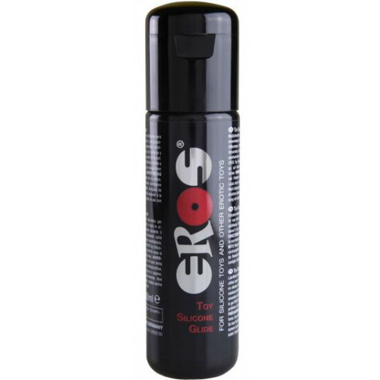 Flacon noir de gel lubrifiant Eros à base de silicone pour jouets.