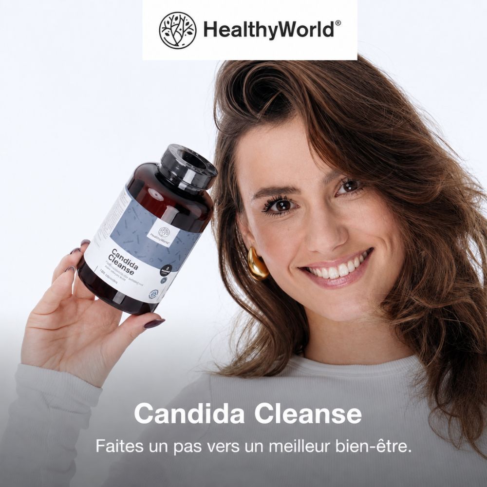 Bouteille Candida Cleanse 180 gélules, avec texte.