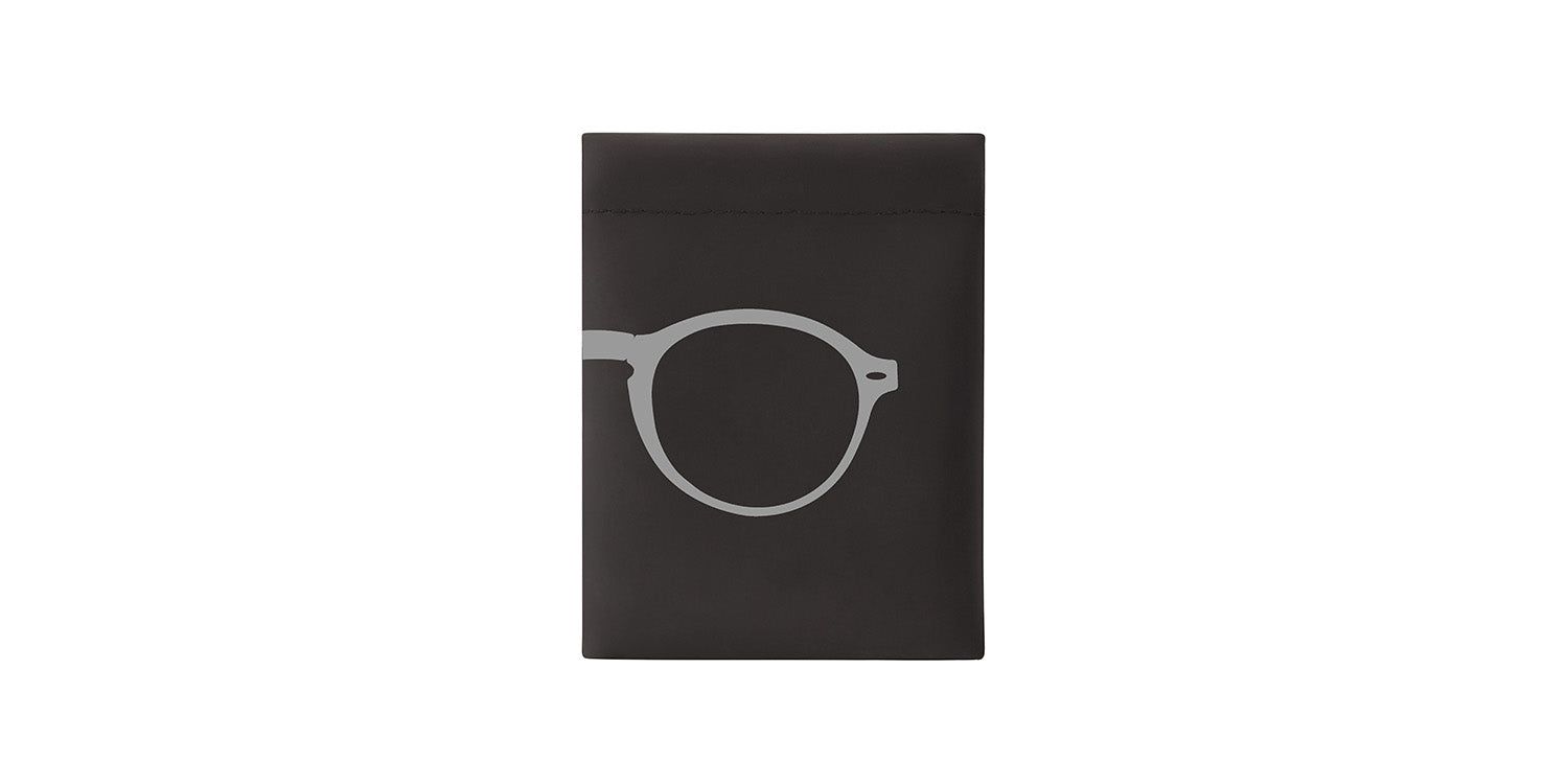 Étui noir avec contour de lunettes argenté. Montana Eyewear.