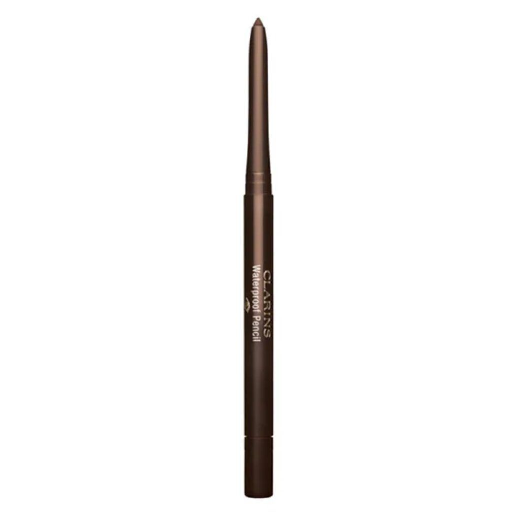 Bruine, waterproof potlood. Opschrift: Clarins Waterproof Pencil.