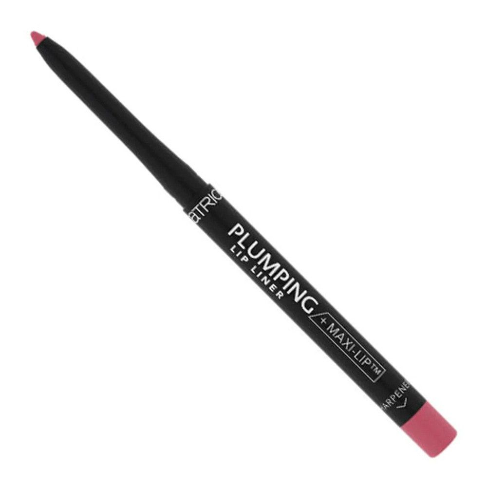 Zwarte lipliner met roze punt. Opschrift: PLUMPING + MAXI-LIPTM, LIP LINER.