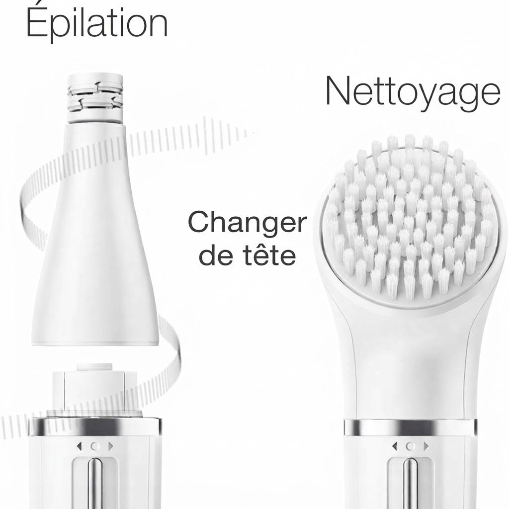 Braun FaceSpa : changement d'embout de l'épilation au nettoyage.