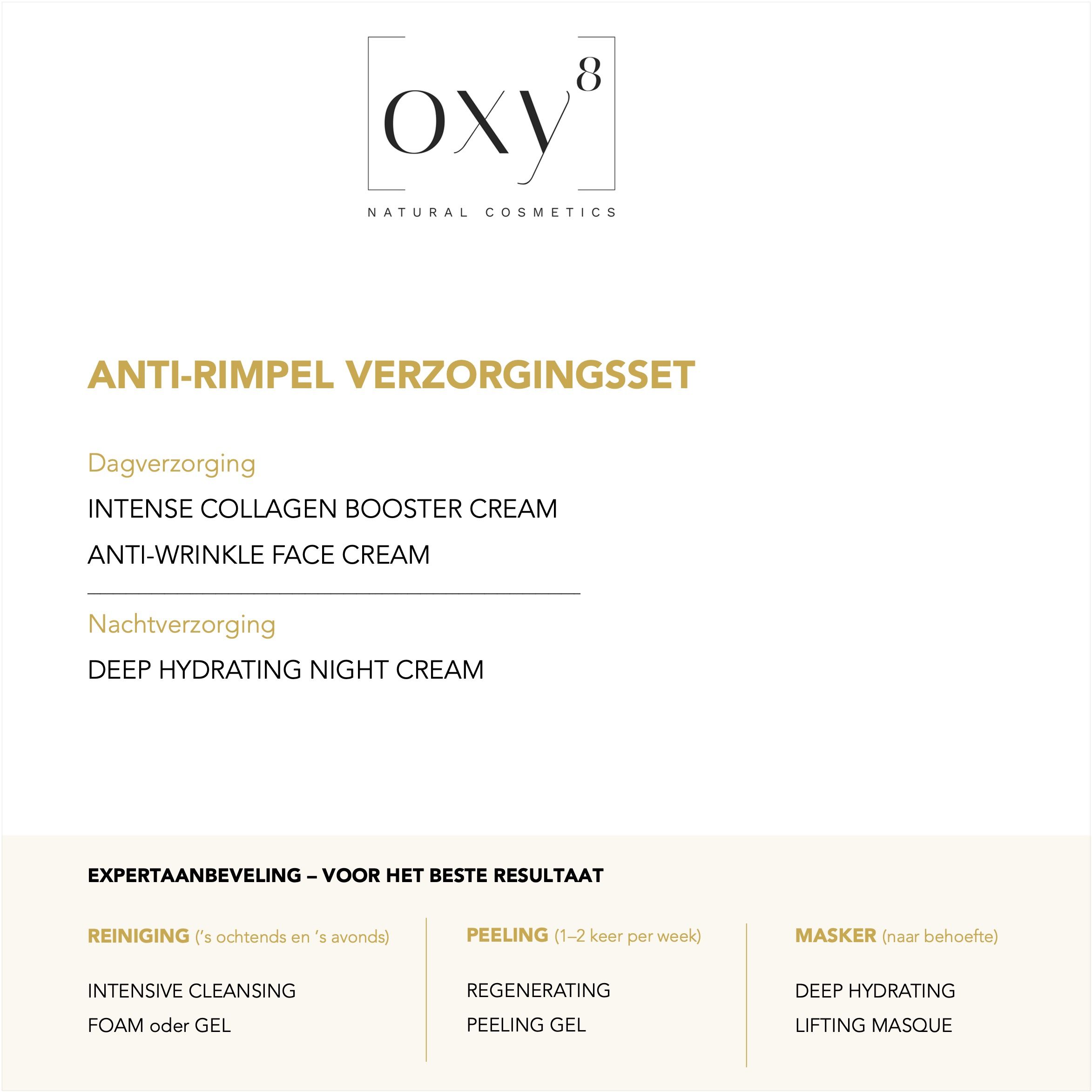 OXY8 Anti-Rimpel Verzorgingsset: Dagverzorging, nachtverzorging en expertadvies.