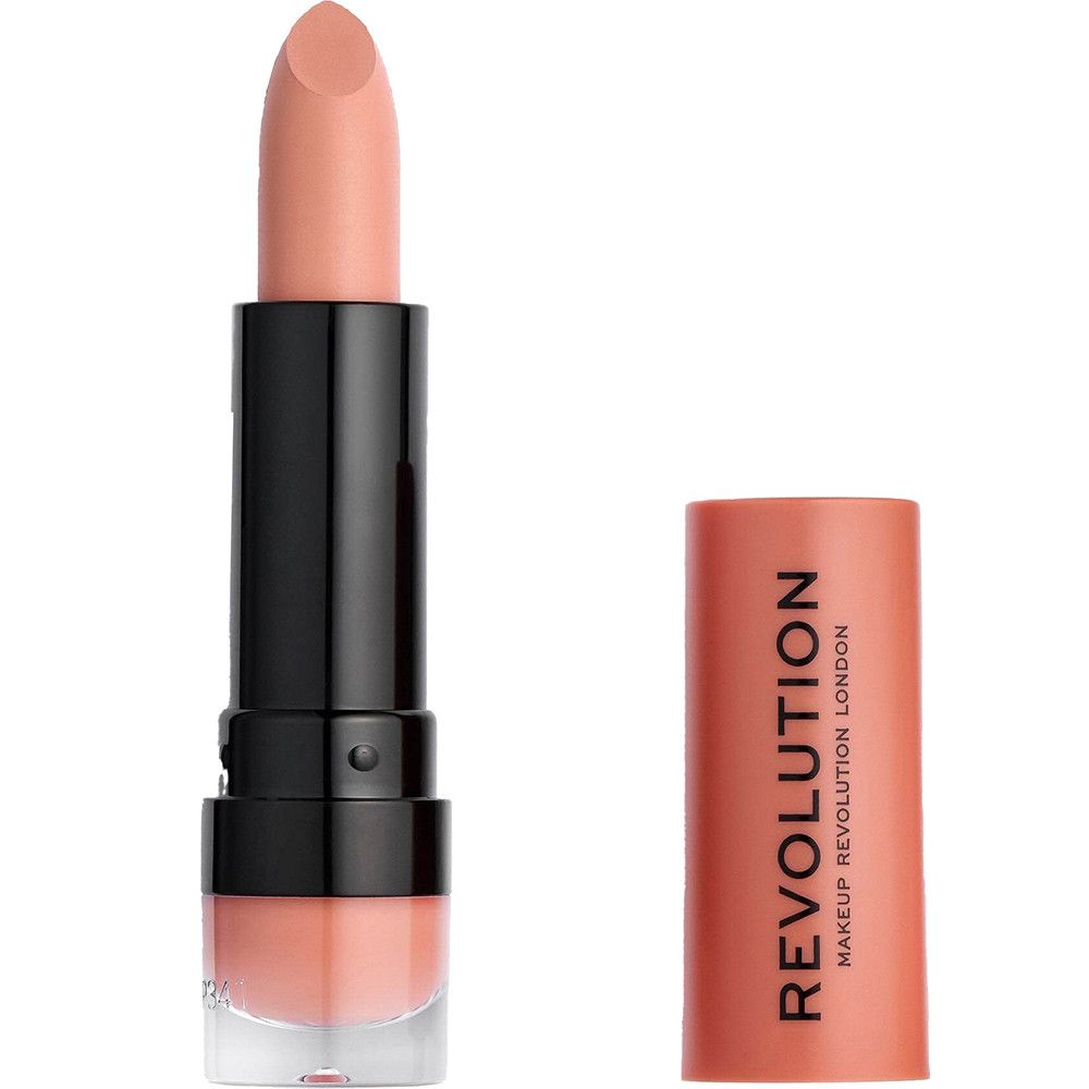 Rouge à lèvres Makeup Revolution, sorti, avec son capuchon à côté.