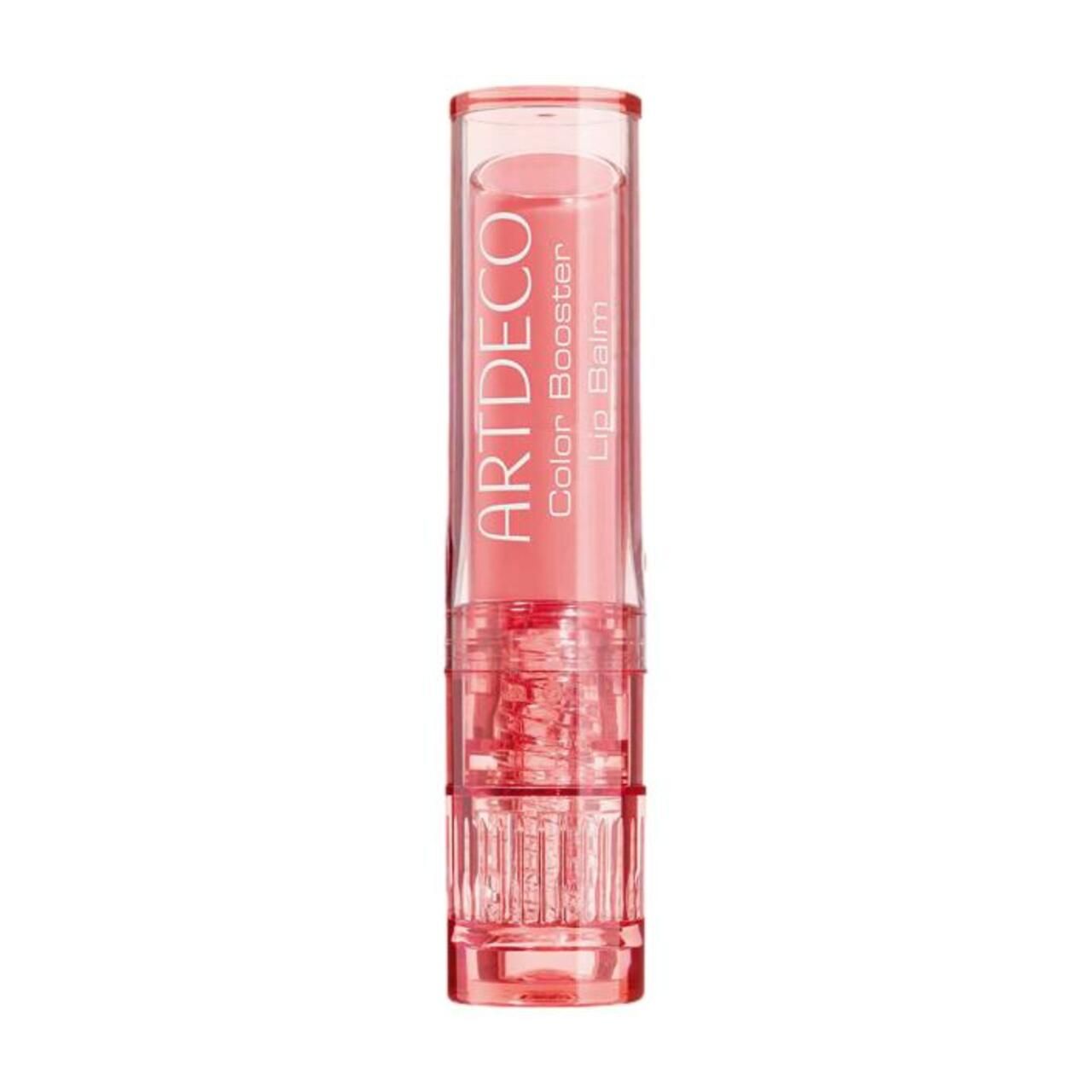 Artdeco Color Booster Lip Balm. Baume à lèvres rose en étui transparent. Inscription et nom du produit.