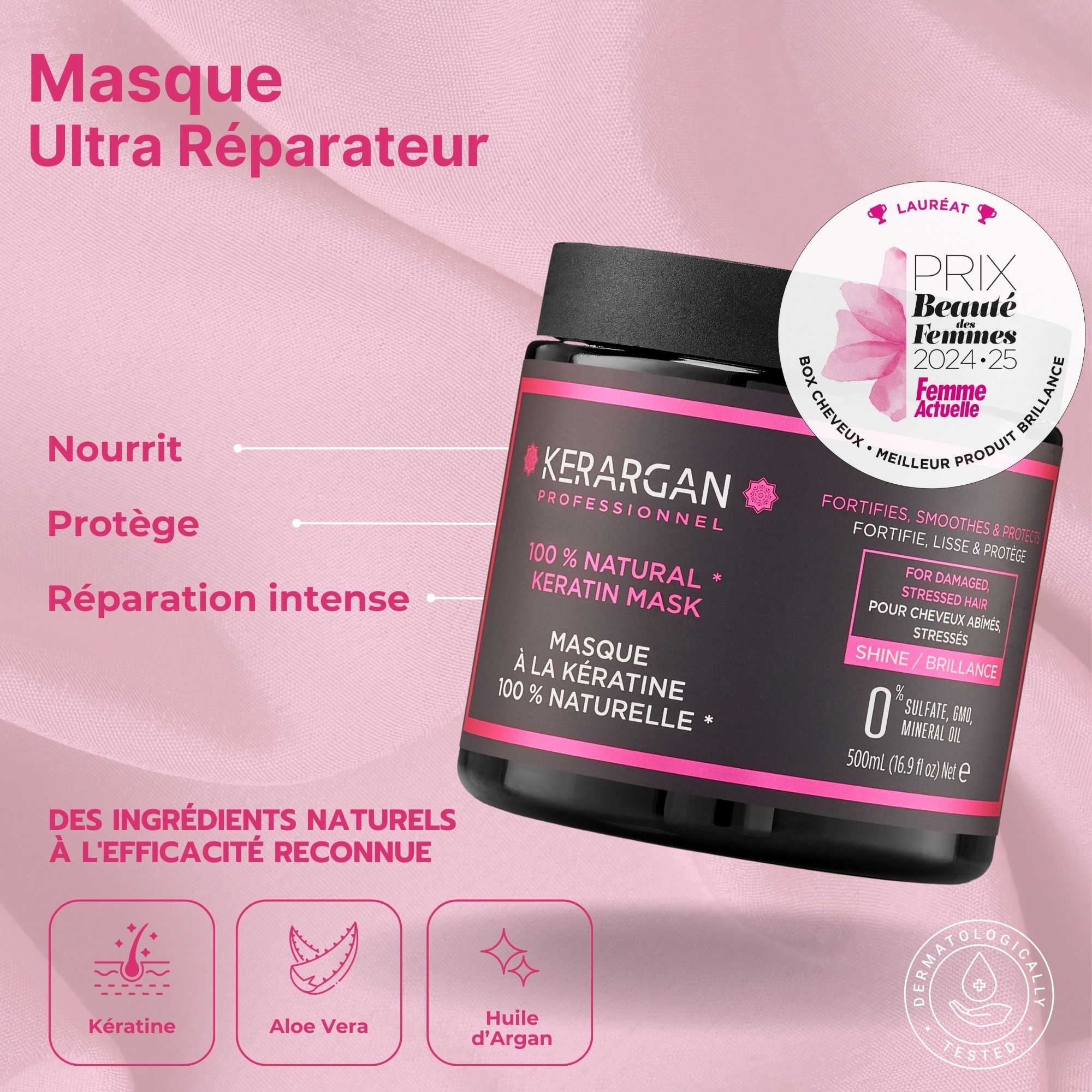 Kerargan - Ensemble Réparateur Shampoing, Après-shampoing, Masque, Sérum Leave-In Kératine