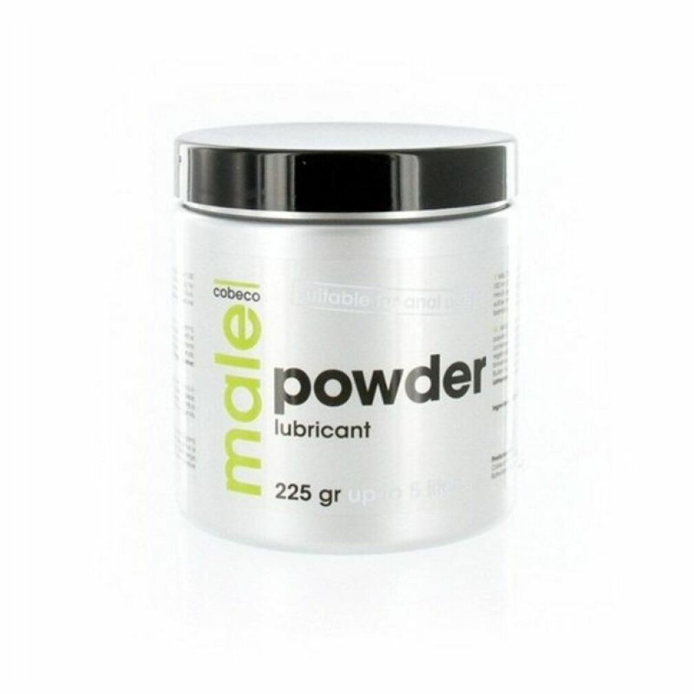 Cobeco Male Powder glijmiddel in zilverkleurige pot met zwarte deksel. 225g.