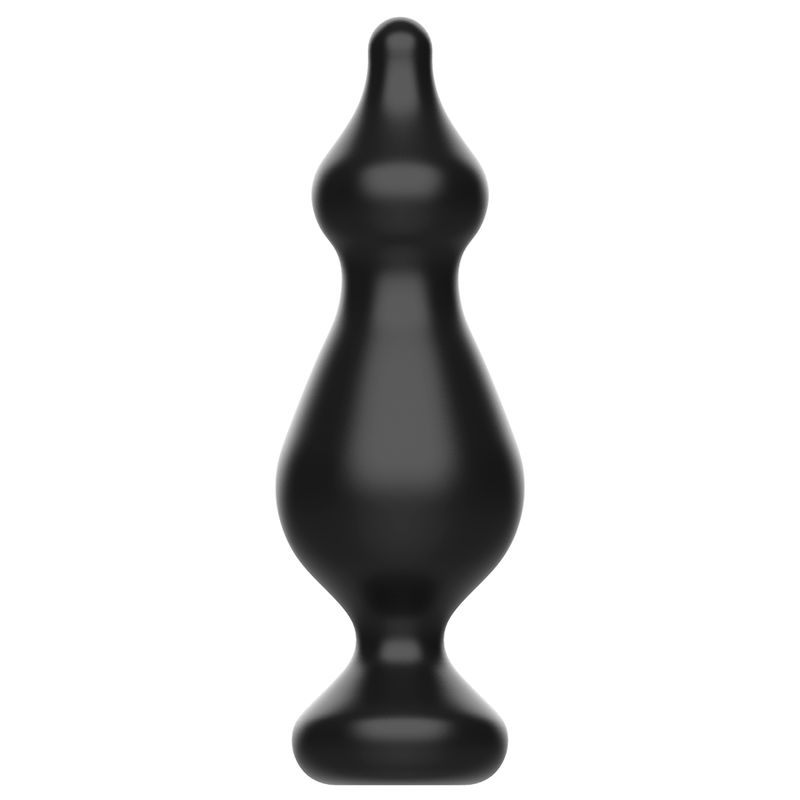 Plug anal noir flexible en TPR, 13,6 cm de long, avec une base large et une extrémité effilée.