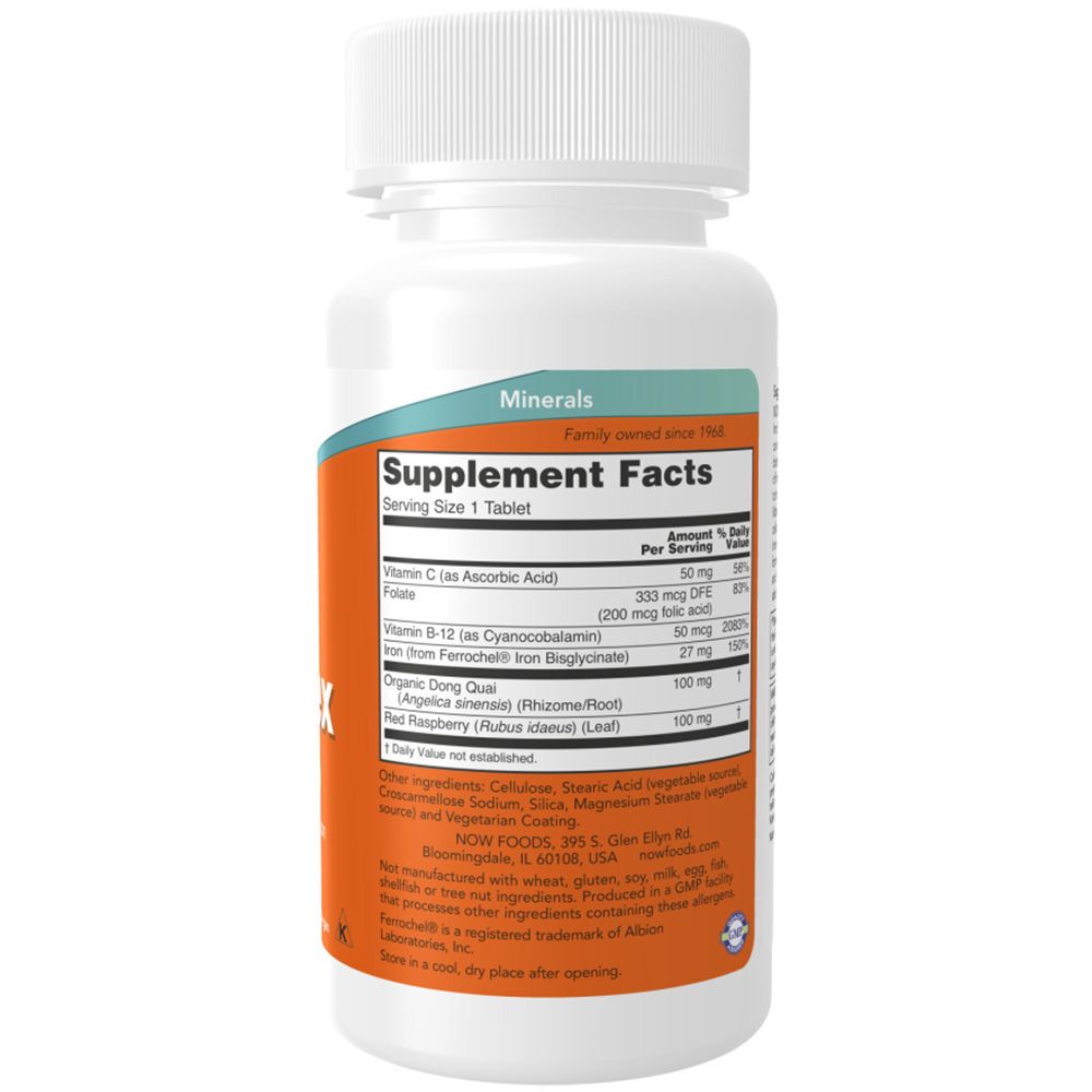 Dos du flacon blanc. Étiquette avec informations nutritionnelles et ingrédients. Marque: NOW.
