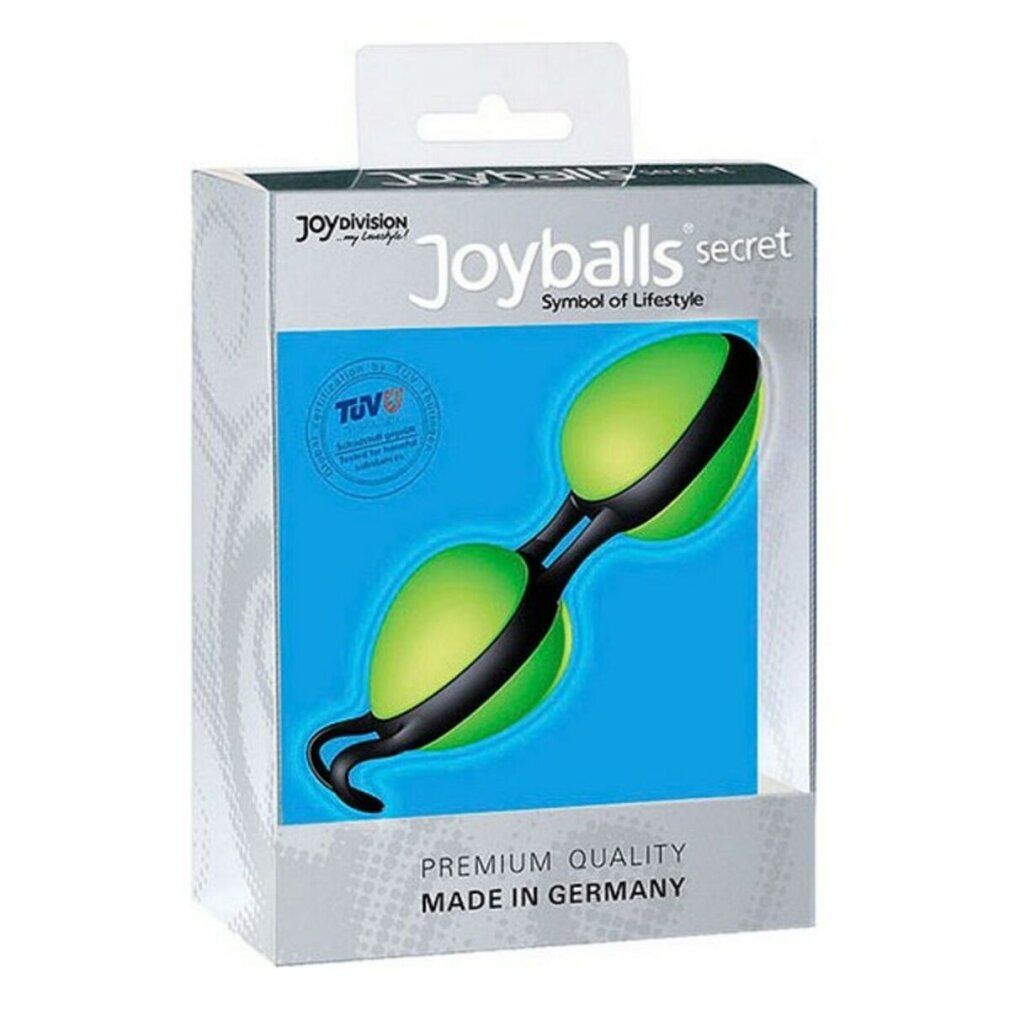 Emballage avec Joyballs Secret verts, sceau TUV et inscription "Made in Germany".
